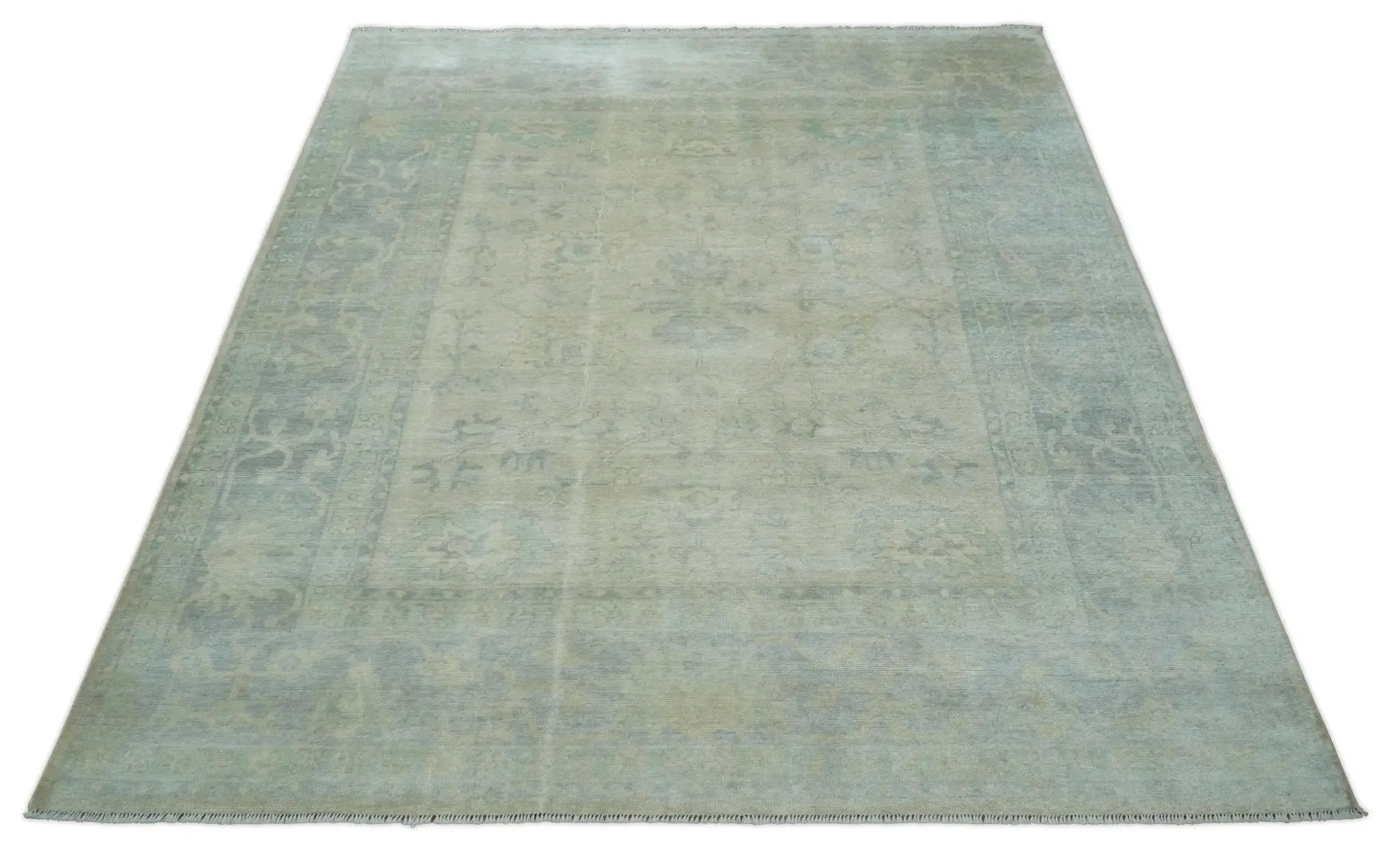 Antique Finish Silver, Gray and Charcoal Hand Knotted Oriental Oushak 8x10 wool Area Rug by The Rug Decor