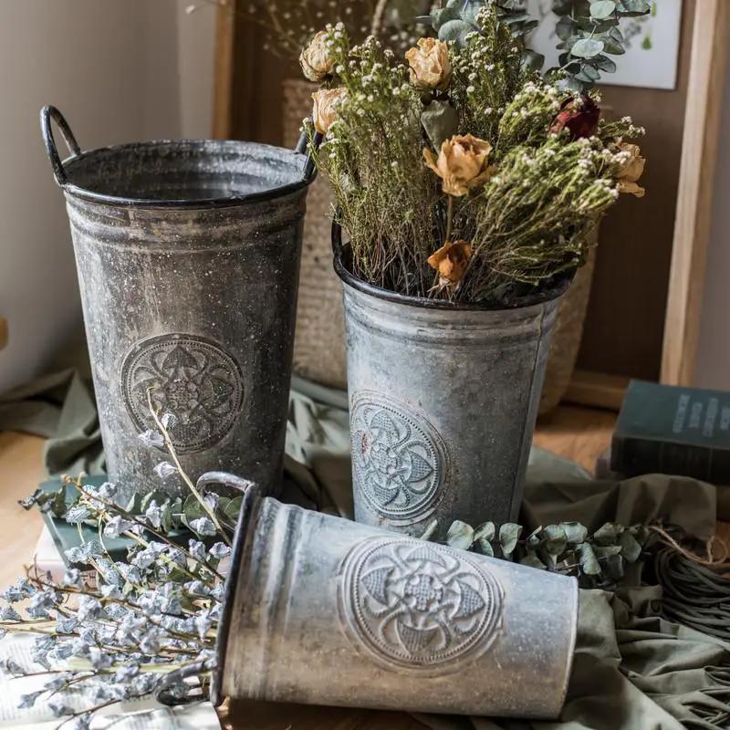 Antique Floral Carving Iron Flower Pot by RusticReach