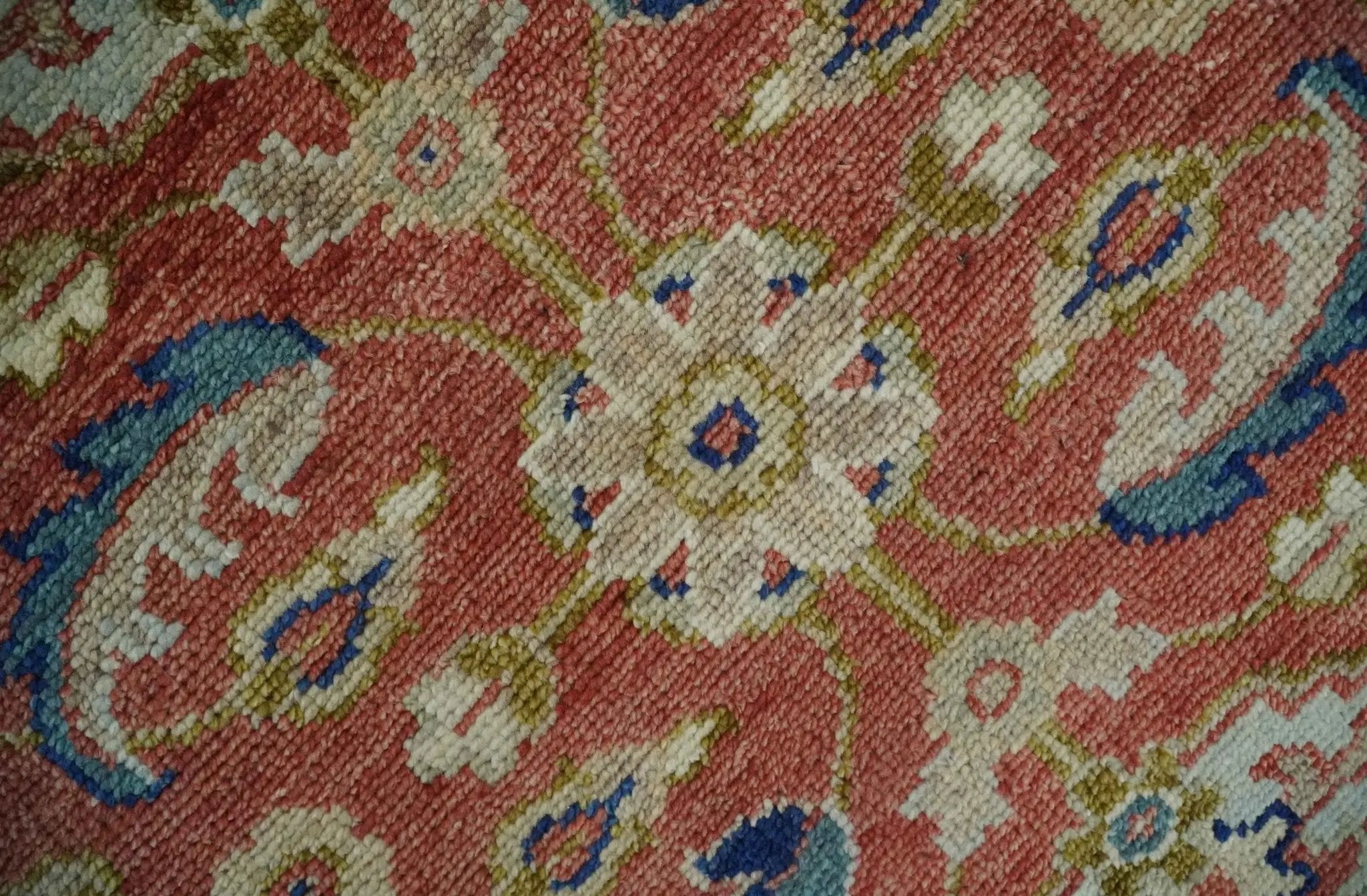 Antique Floral Style Rust, Teal, Ivory and Olive Hand Knotted Oriental Oushak 8x10 Wool Area Rug by The Rug Decor