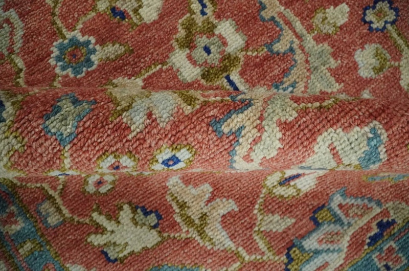 Antique Floral Style Rust, Teal, Ivory and Olive Hand Knotted Oriental Oushak 8x10 Wool Area Rug by The Rug Decor