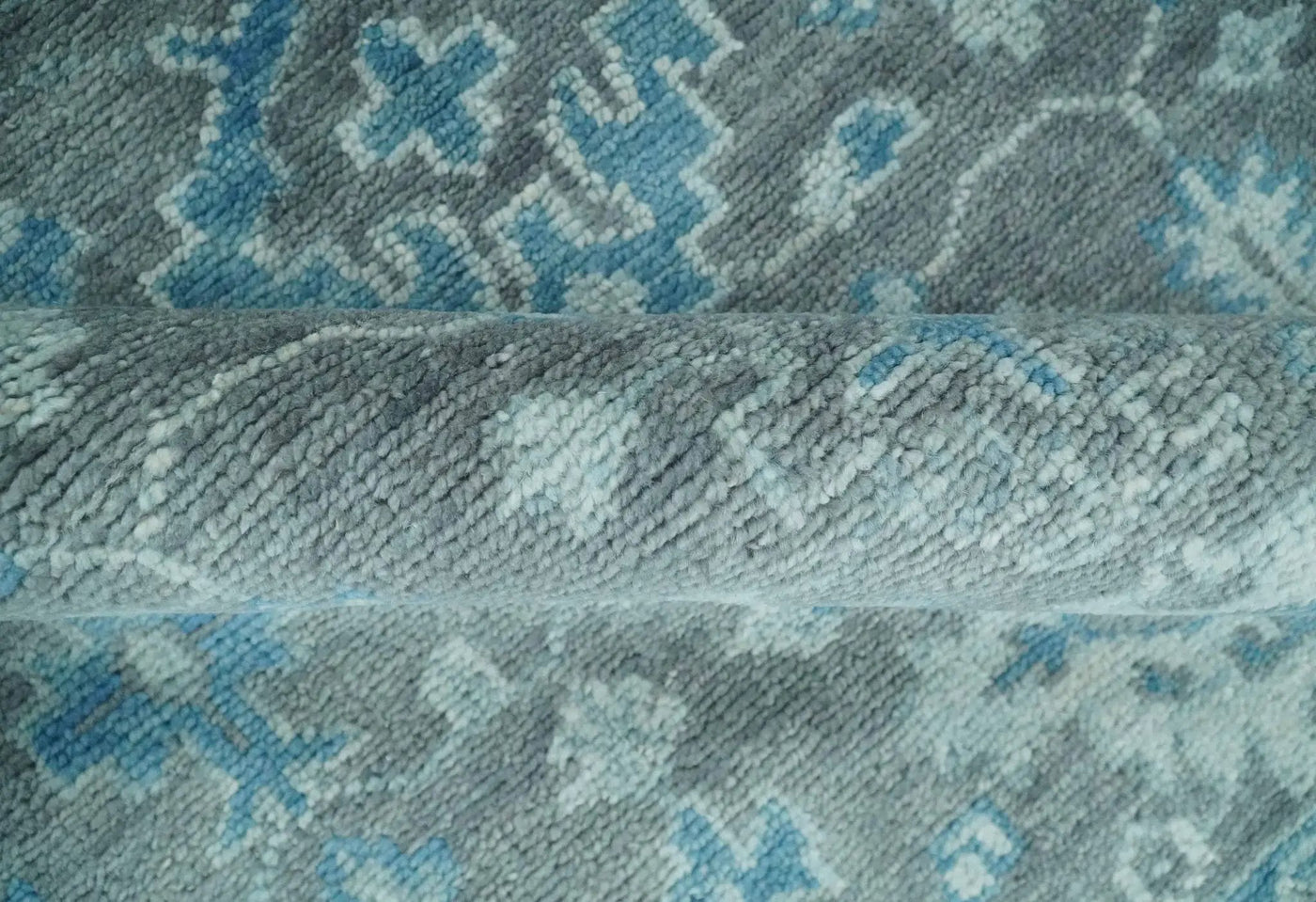 Antique Turkish Gray and Blue Hand Knotted 8x10 Wool Area Rug by The Rug Decor