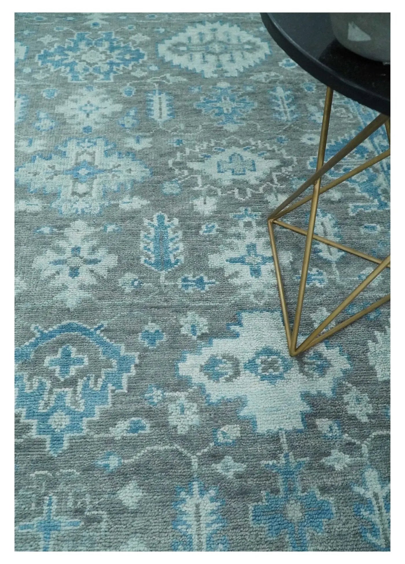 Antique Turkish Gray and Blue Hand Knotted 8x10 Wool Area Rug by The Rug Decor
