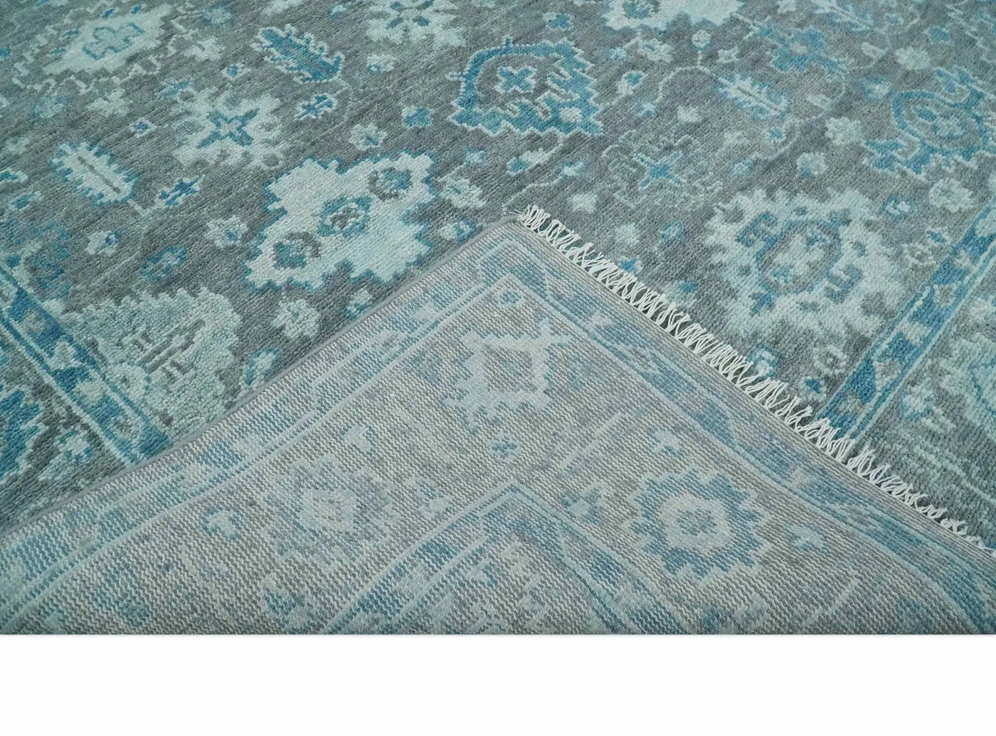Antique Turkish Gray and Blue Hand Knotted 8x10 Wool Area Rug by The Rug Decor