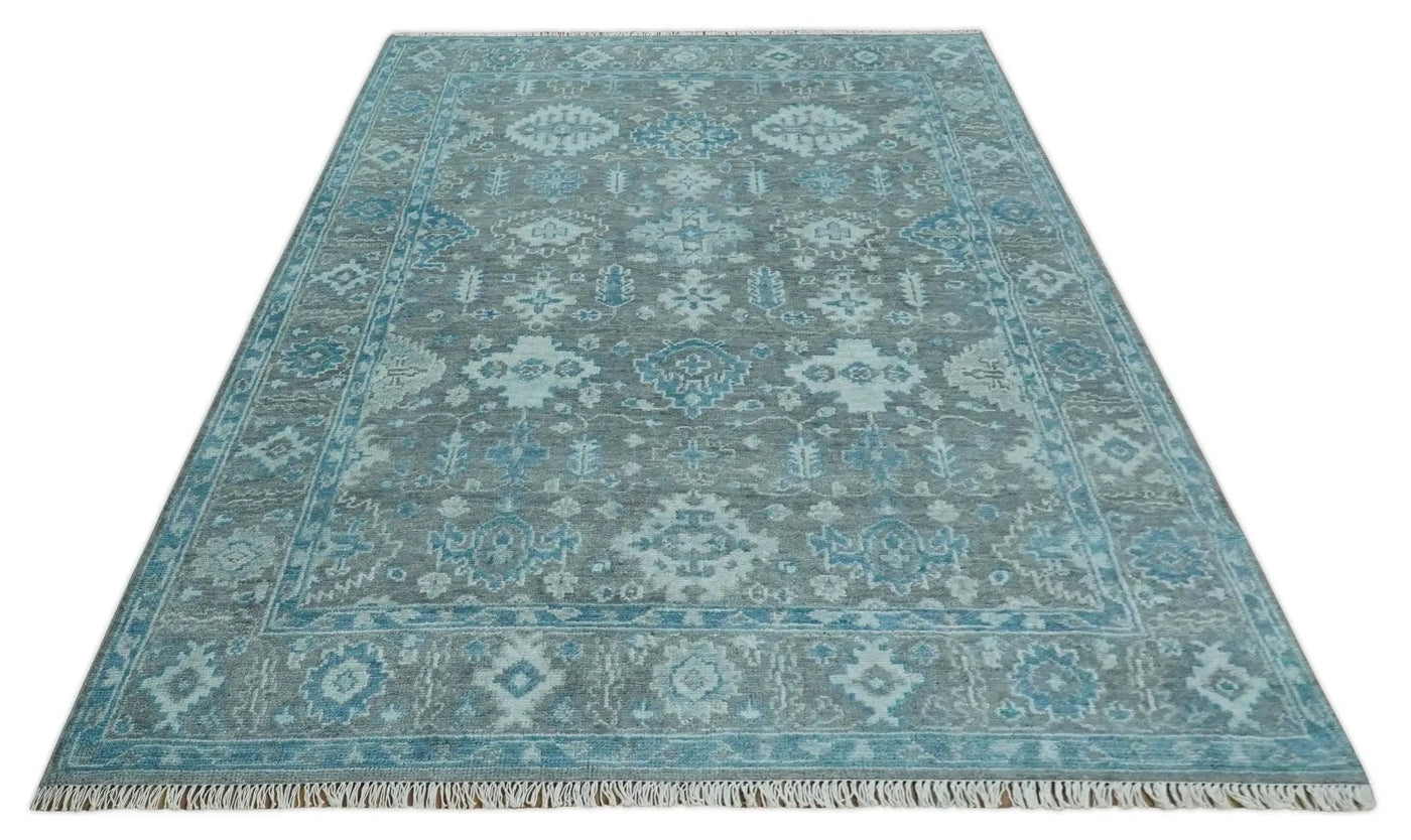 Antique Turkish Gray and Blue Hand Knotted 8x10 Wool Area Rug by The Rug Decor