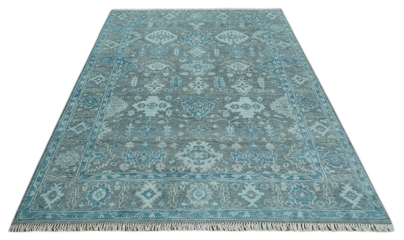 Antique Turkish Gray and Blue Hand Knotted 8x10 Wool Area Rug by The Rug Decor