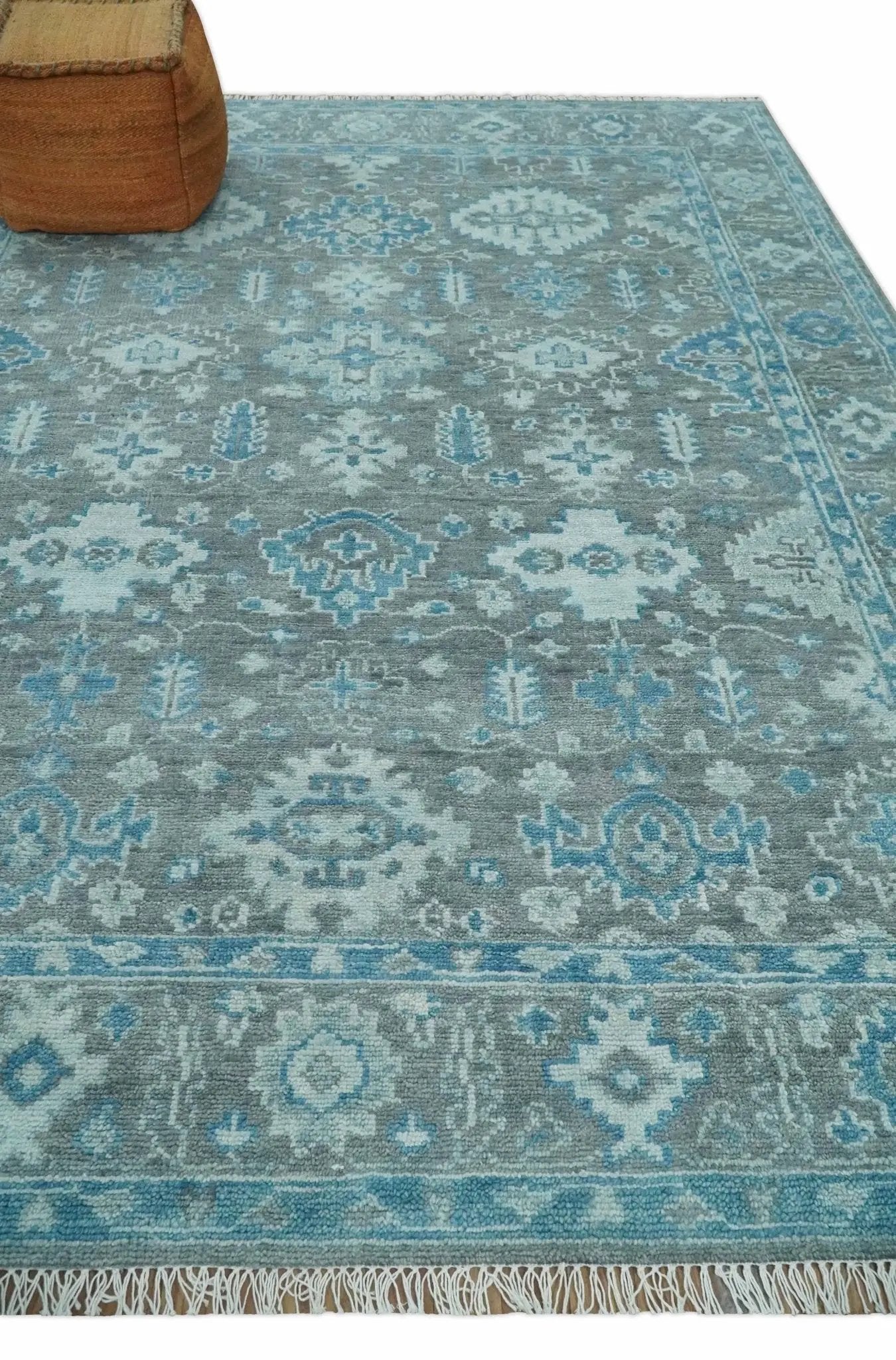 Antique Turkish Gray and Blue Hand Knotted 8x10 Wool Area Rug by The Rug Decor