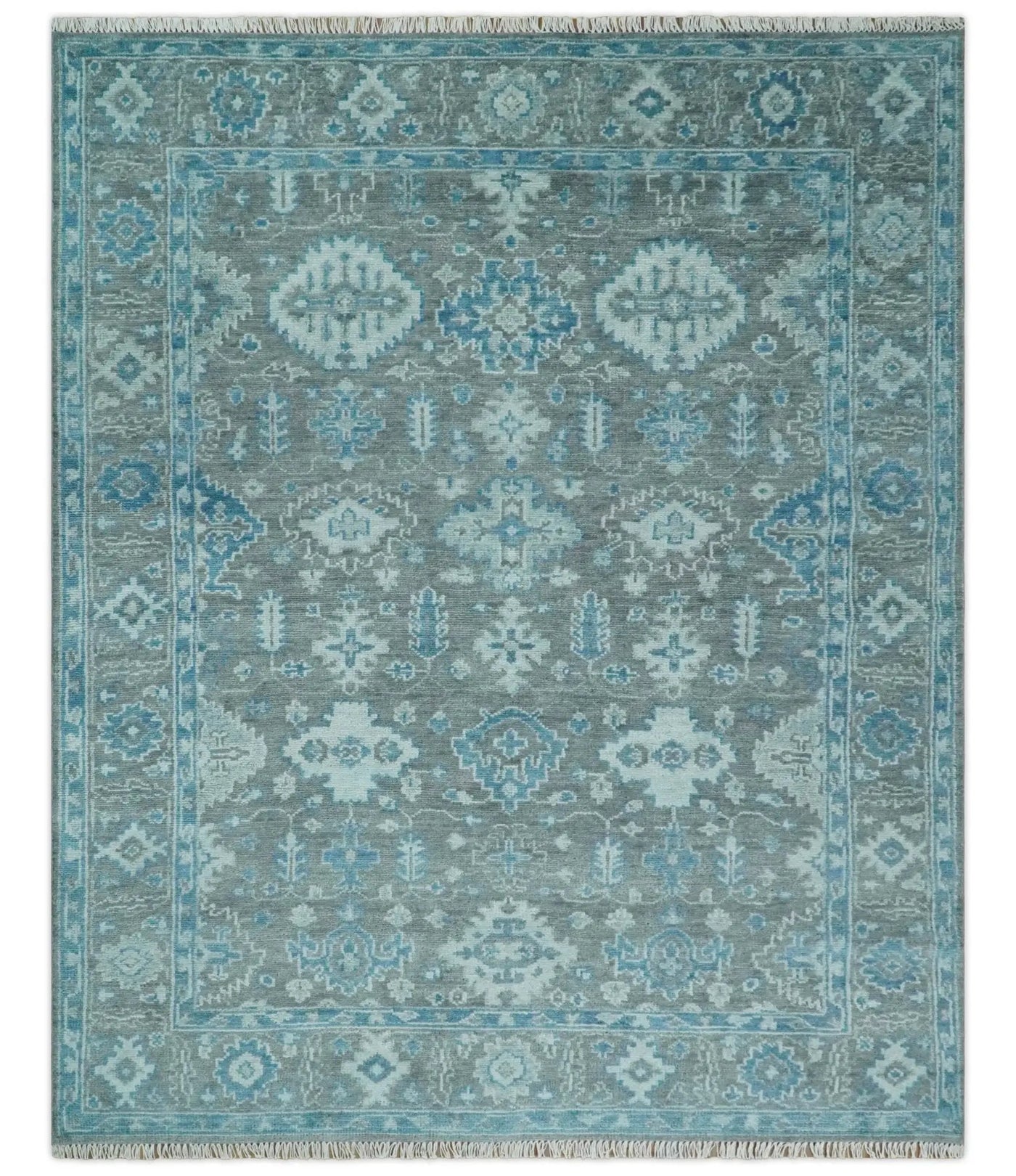 Antique Turkish Gray and Blue Hand Knotted 8x10 Wool Area Rug by The Rug Decor