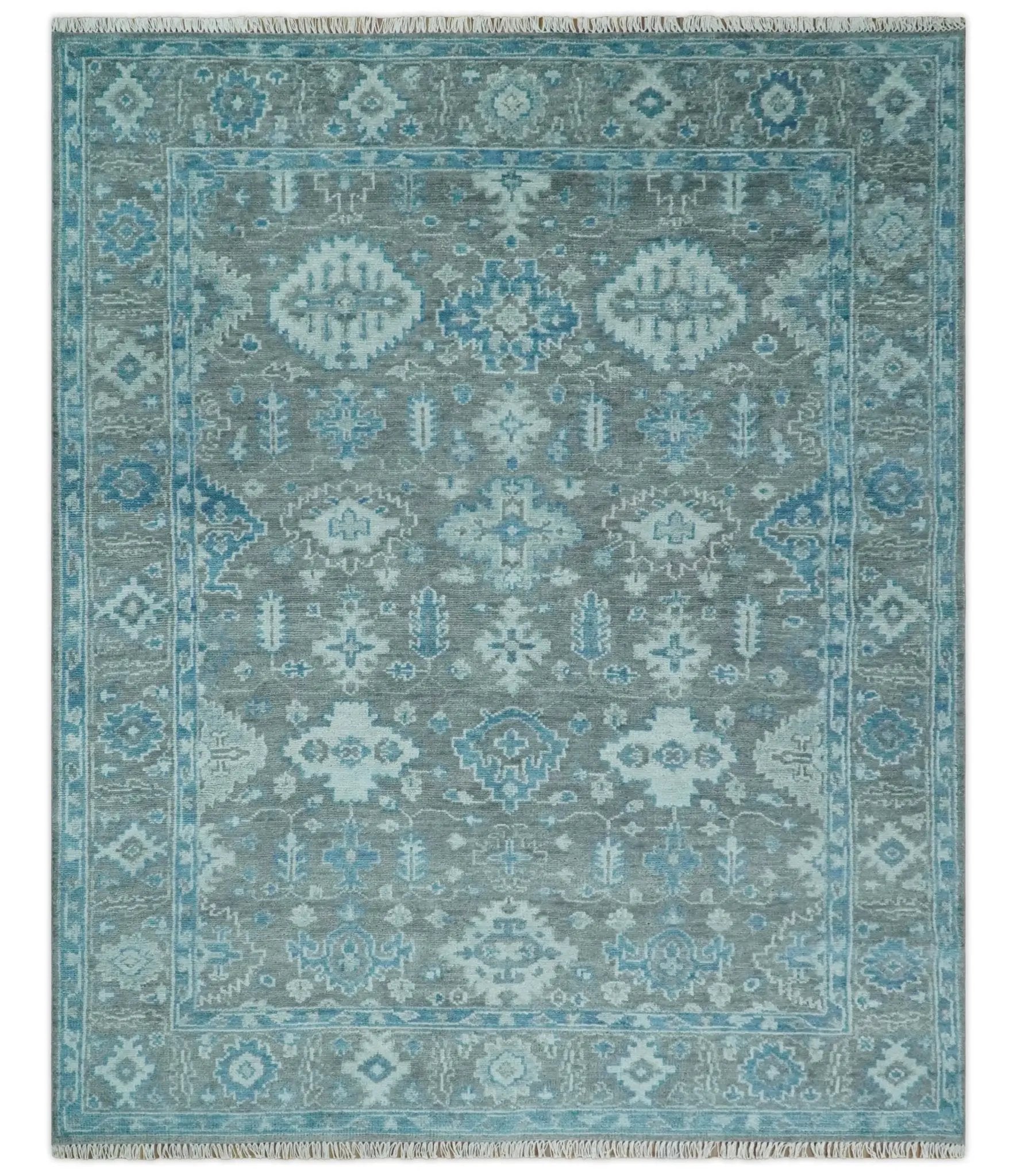 Antique Turkish Gray and Blue Hand Knotted 8x10 Wool Area Rug by The Rug Decor