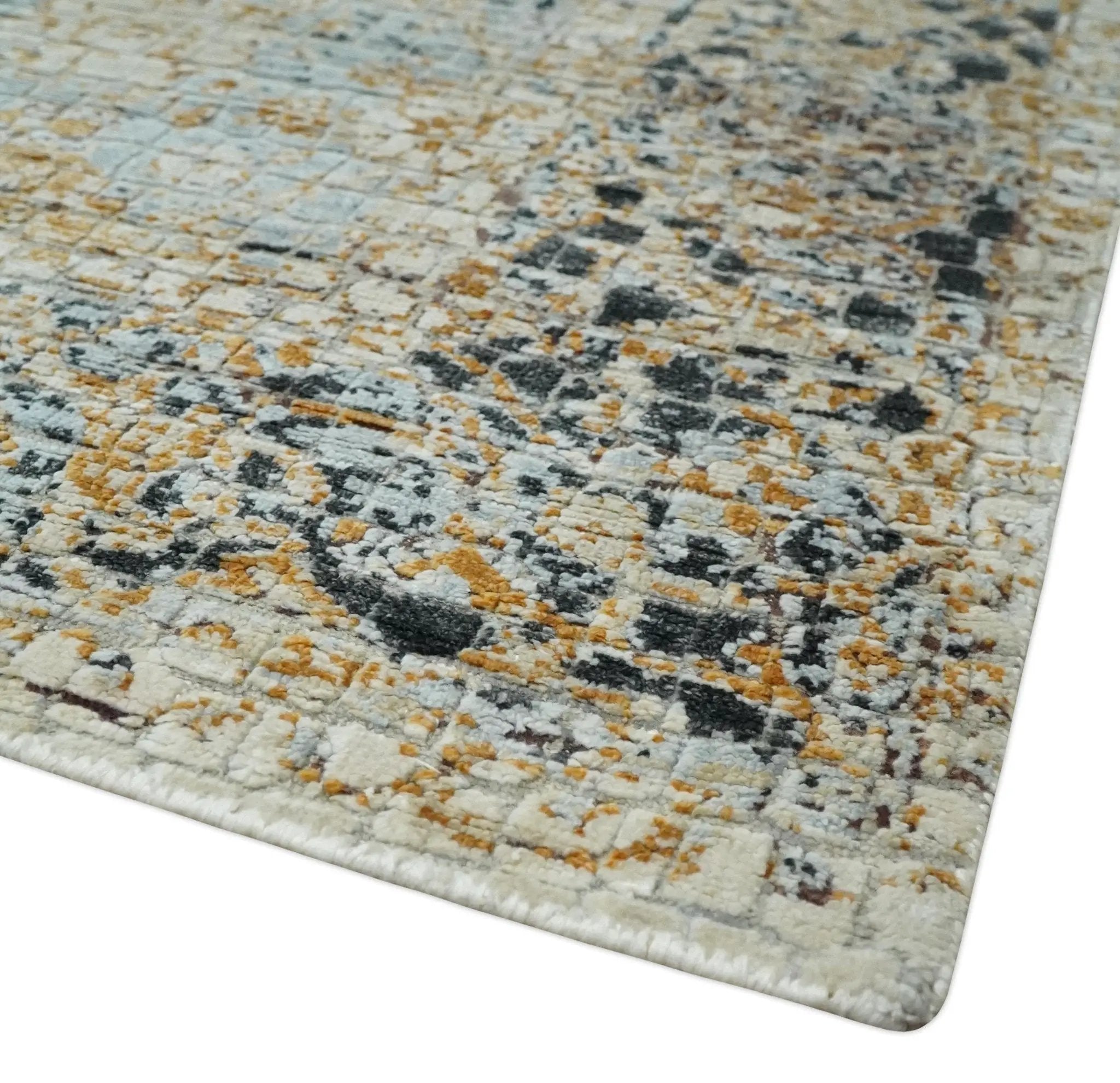 Antique look Aqua, Gold and Charcoal Hand Knotted Carved Texture Traditional Oriental Oushak 8x10 wool Area Rug by The Rug Decor