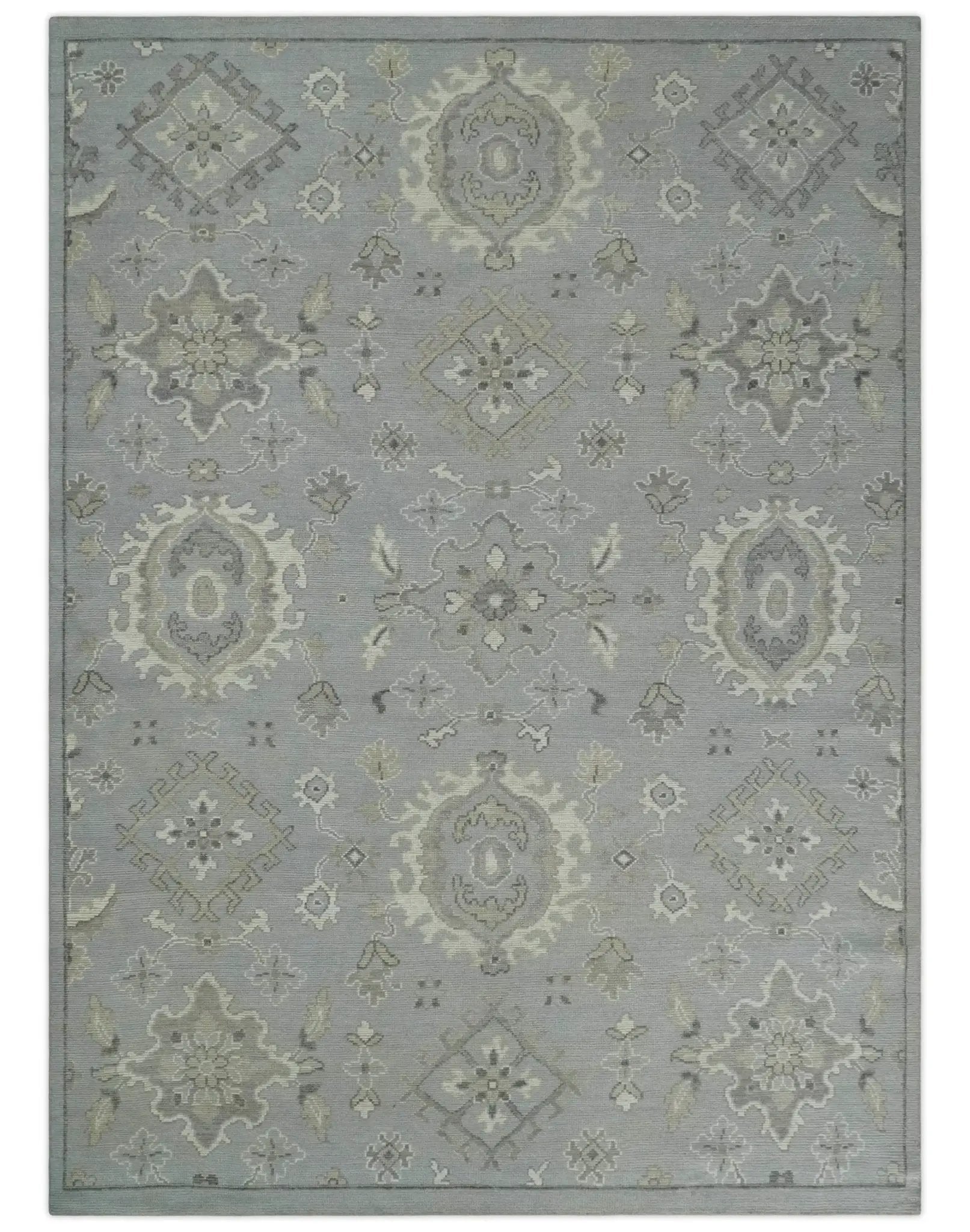 Antique Style Silver And Beige Modern Oushak wool Area Rug by The Rug Decor