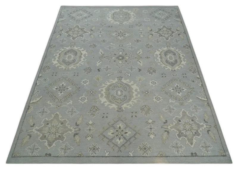 Antique Style Silver And Beige Modern Oushak wool Area Rug by The Rug Decor