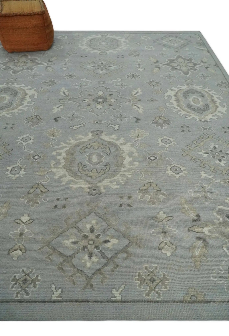 Antique Style Silver And Beige Modern Oushak wool Area Rug by The Rug Decor