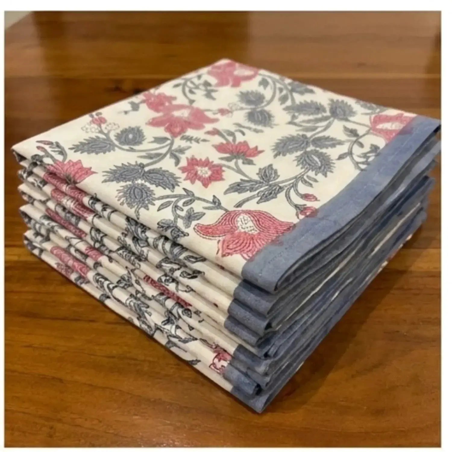 Antique Rose & Charcoal Table Linen Set – 13 Piece | Hand Block Printed Cotton | Runner, Placemats & Napkins by House Of Avana