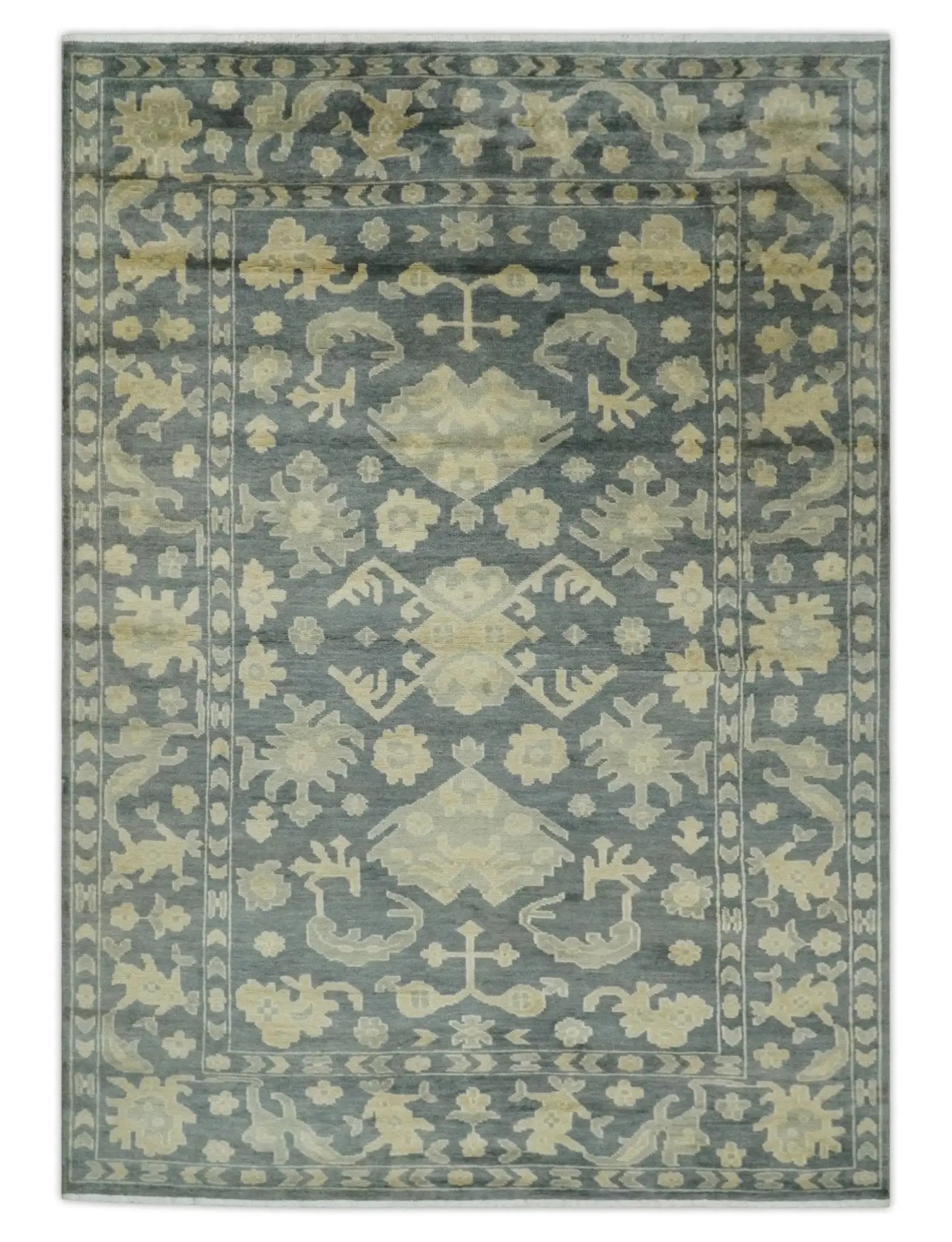 Antique Style 6x9 Hand Knotted Beige and Charcoal Traditional Wool Rug | N35669 by The Rug Decor