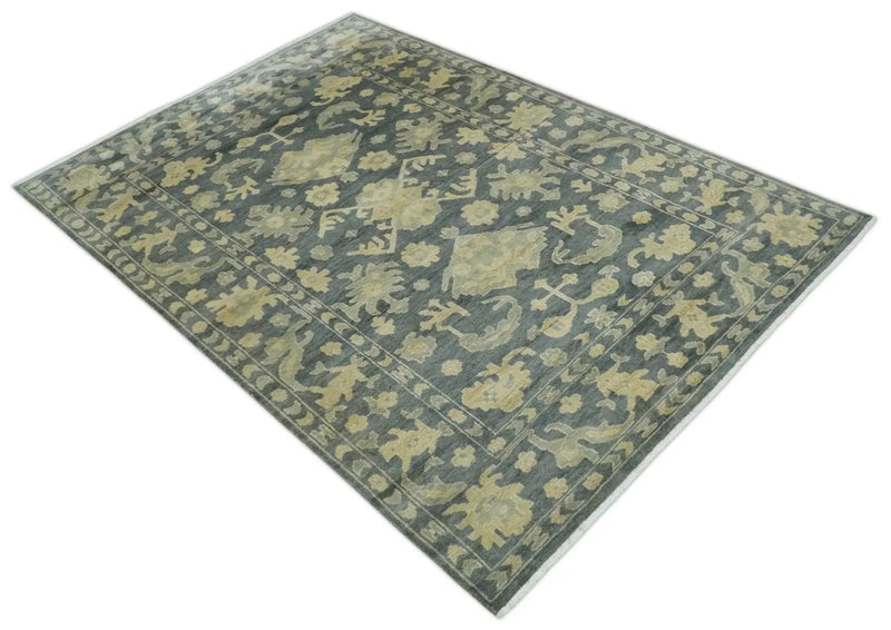 Antique Style 6x9 Hand Knotted Beige and Charcoal Traditional Wool Rug | N35669 by The Rug Decor