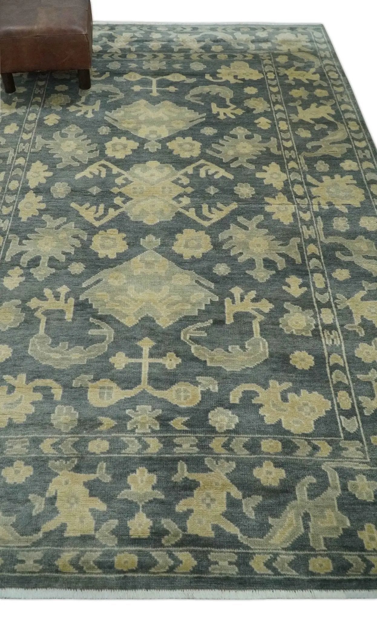Antique Style 6x9 Hand Knotted Beige and Charcoal Traditional Wool Rug | N35669 by The Rug Decor