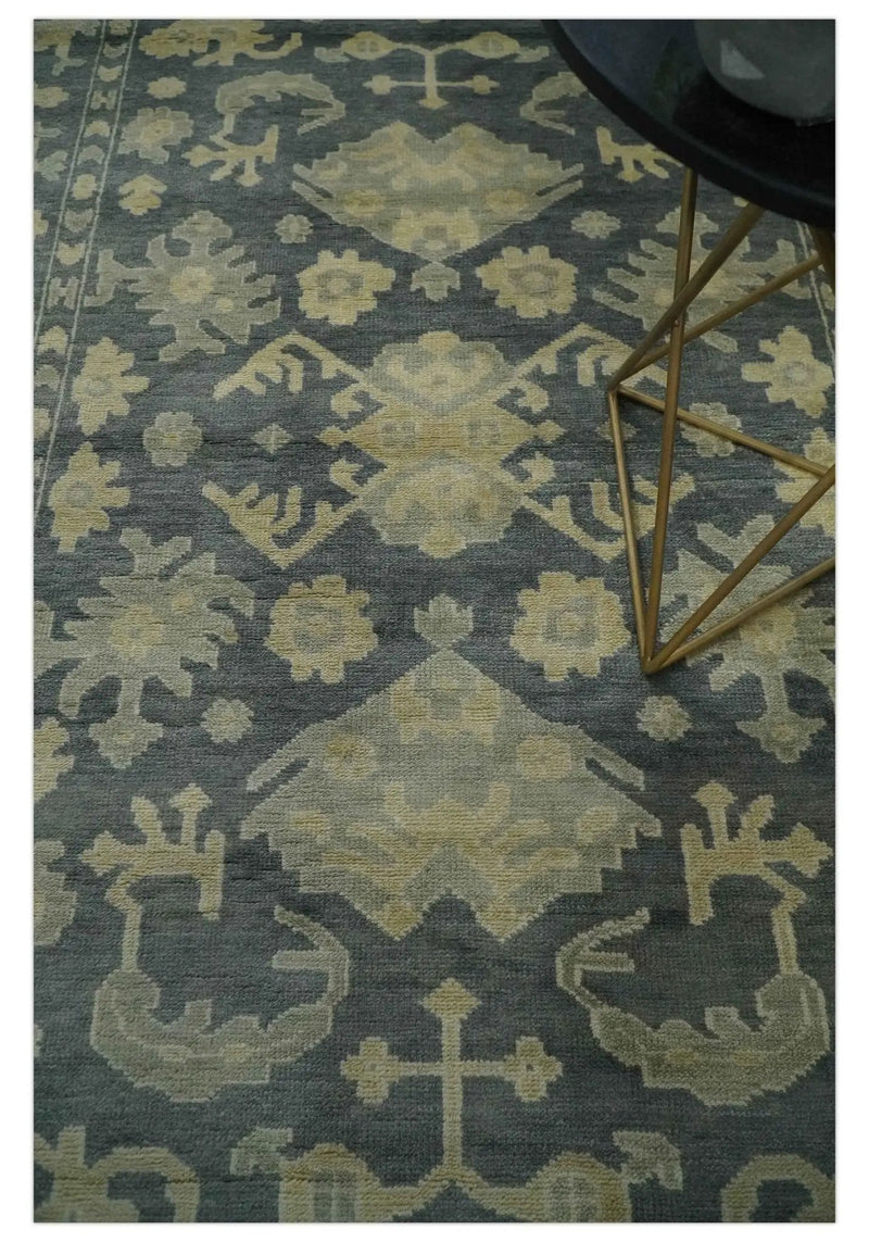 Antique Style 6x9 Hand Knotted Beige and Charcoal Traditional Wool Rug | N35669 by The Rug Decor