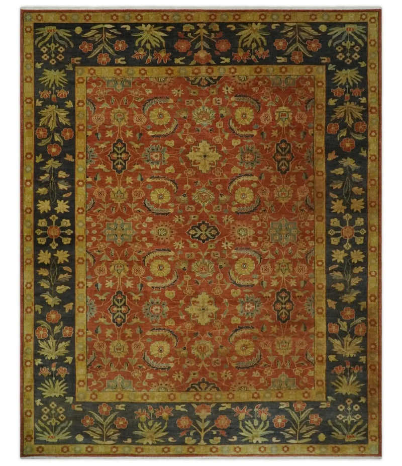Antique Style 8x10 Rust, Black and Gold Hand Knotted Traditional Turkish Serapi Wool Area Rug by The Rug Decor