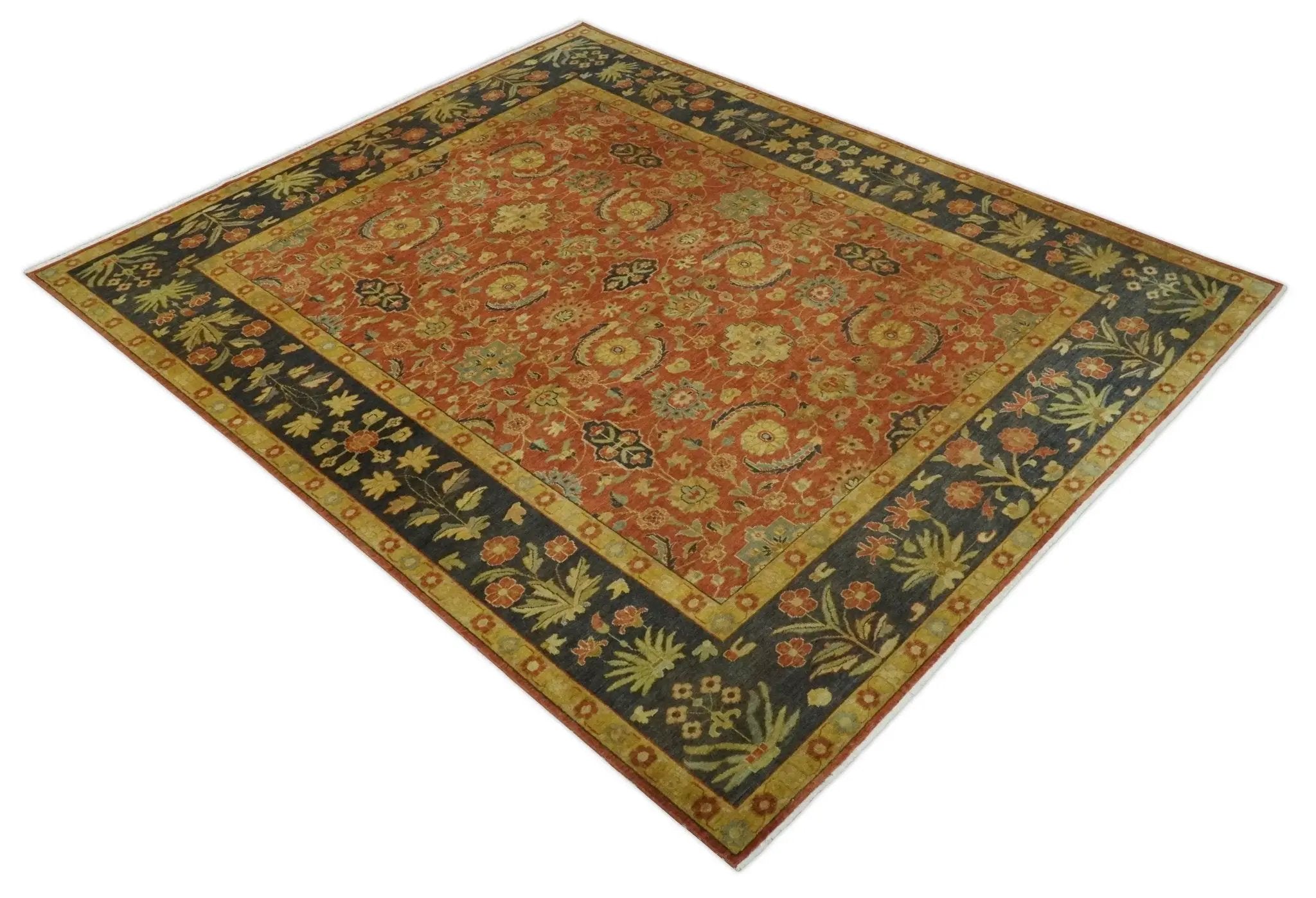 Antique Style 8x10 Rust, Black and Gold Hand Knotted Traditional Turkish Serapi Wool Area Rug by The Rug Decor