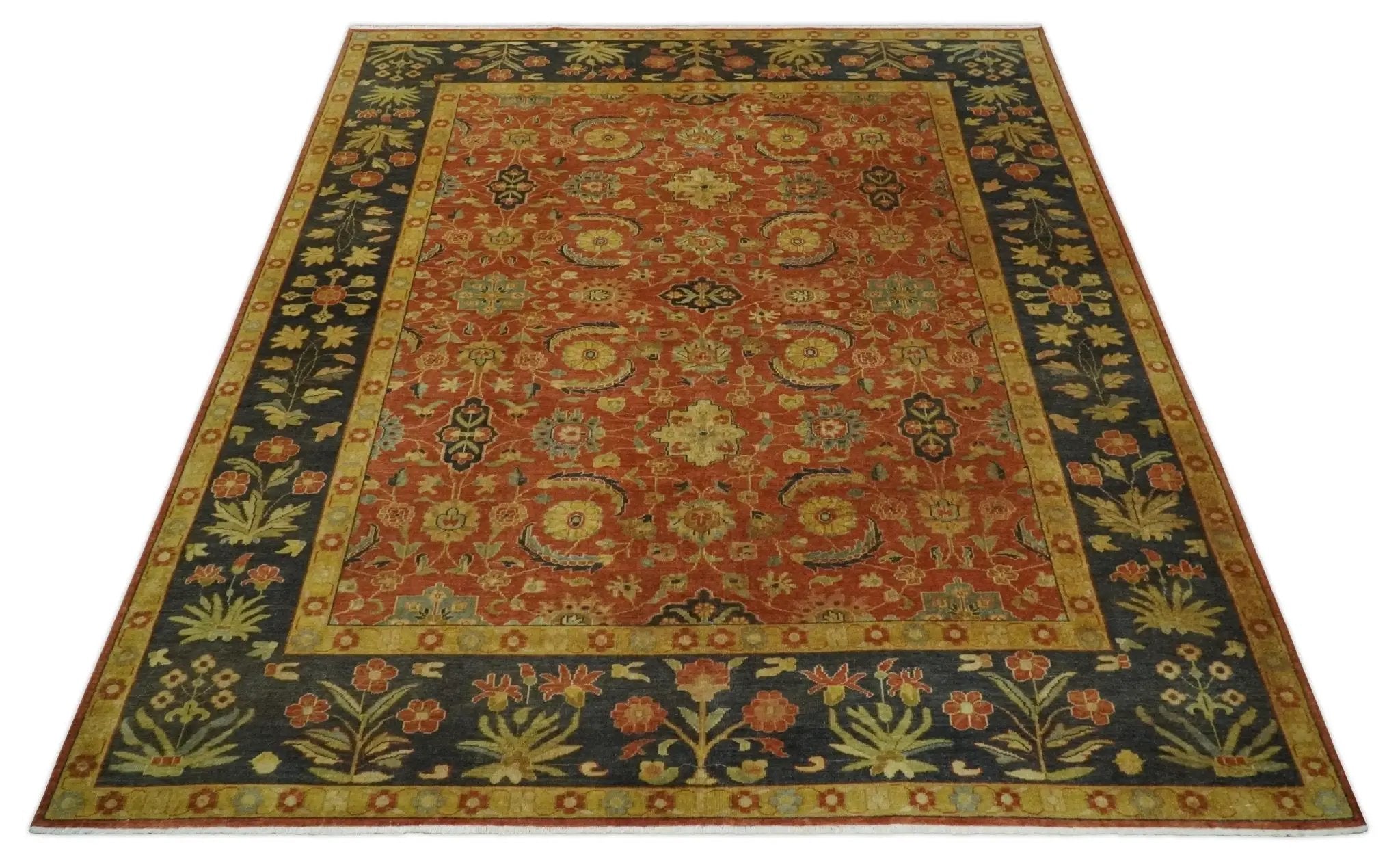 Antique Style 8x10 Rust, Black and Gold Hand Knotted Traditional Turkish Serapi Wool Area Rug by The Rug Decor