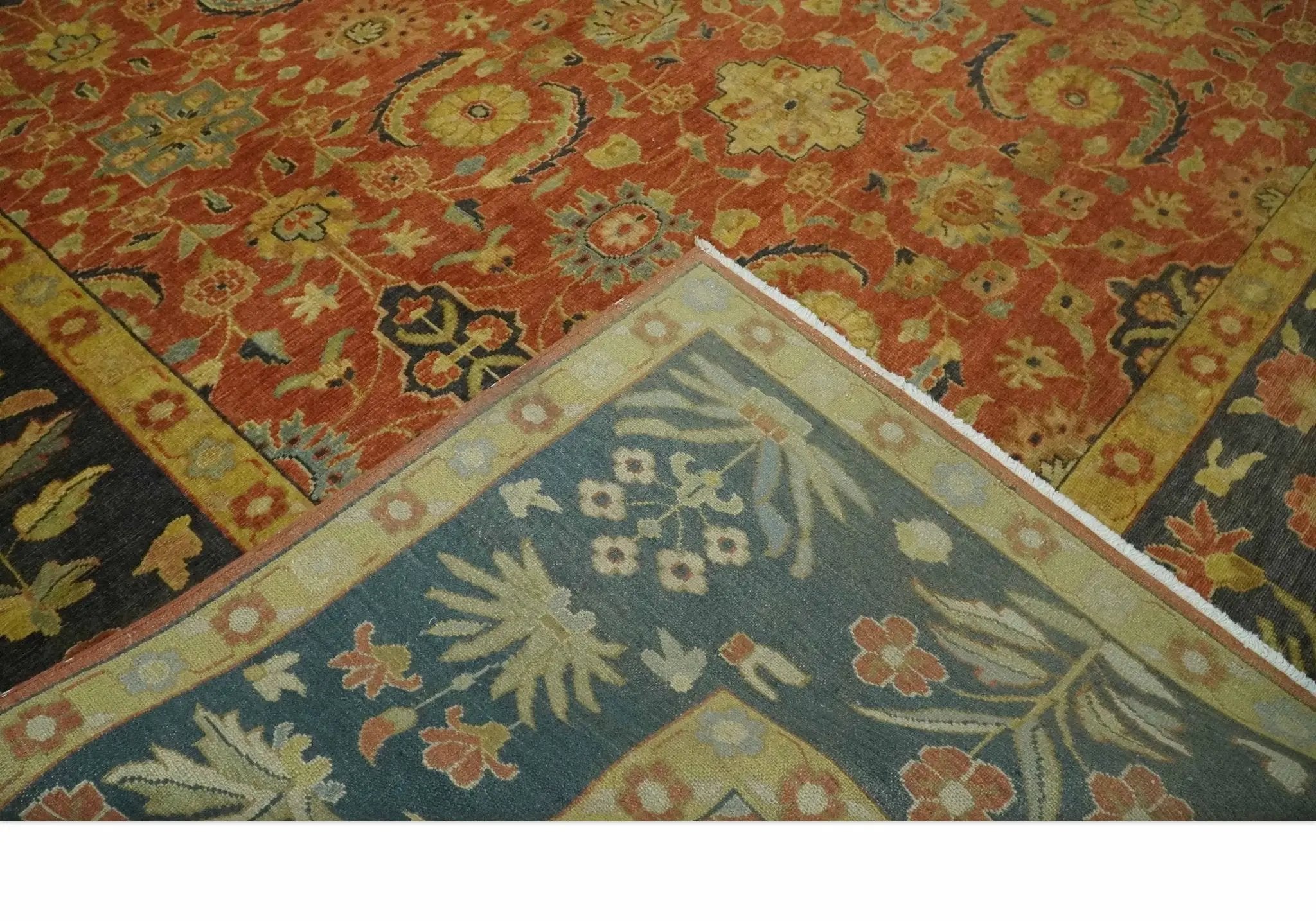 Antique Style 8x10 Rust, Black and Gold Hand Knotted Traditional Turkish Serapi Wool Area Rug by The Rug Decor