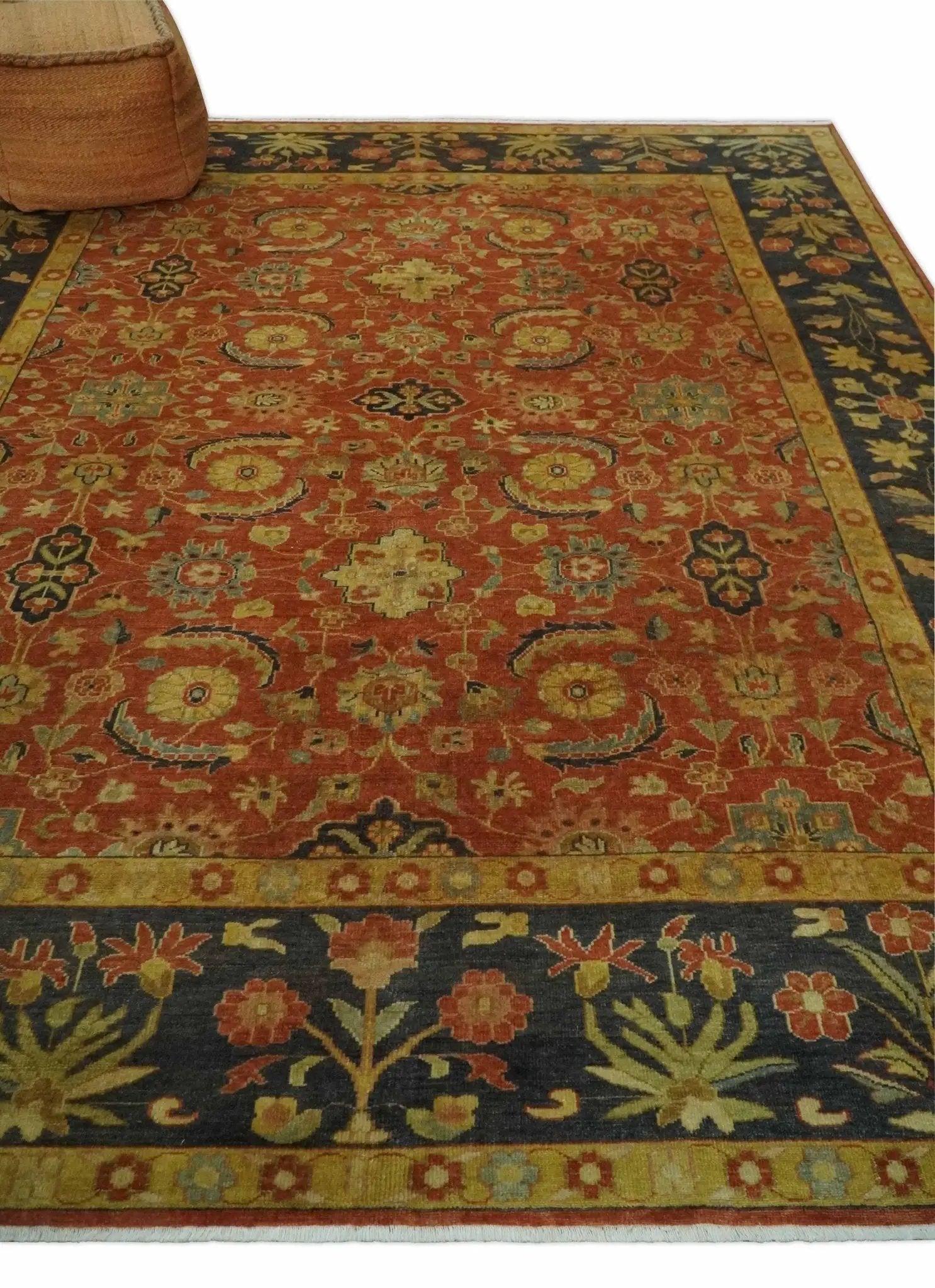 Antique Style 8x10 Rust, Black and Gold Hand Knotted Traditional Turkish Serapi Wool Area Rug by The Rug Decor