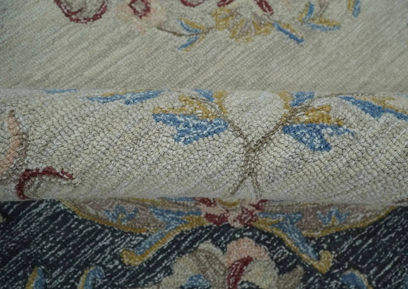 Antique Style Beige and Charcoal Aubusson design Hand Tufted 8x10 wool Area Rug by The Rug Decor
