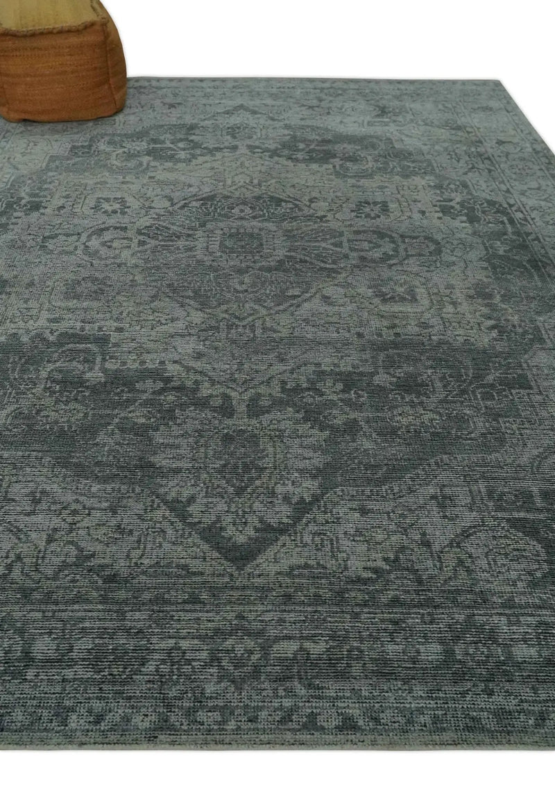 Antique Style Charcoal and Silver Traditional Heriz Medallion 8x10 wool Area Rug by The Rug Decor