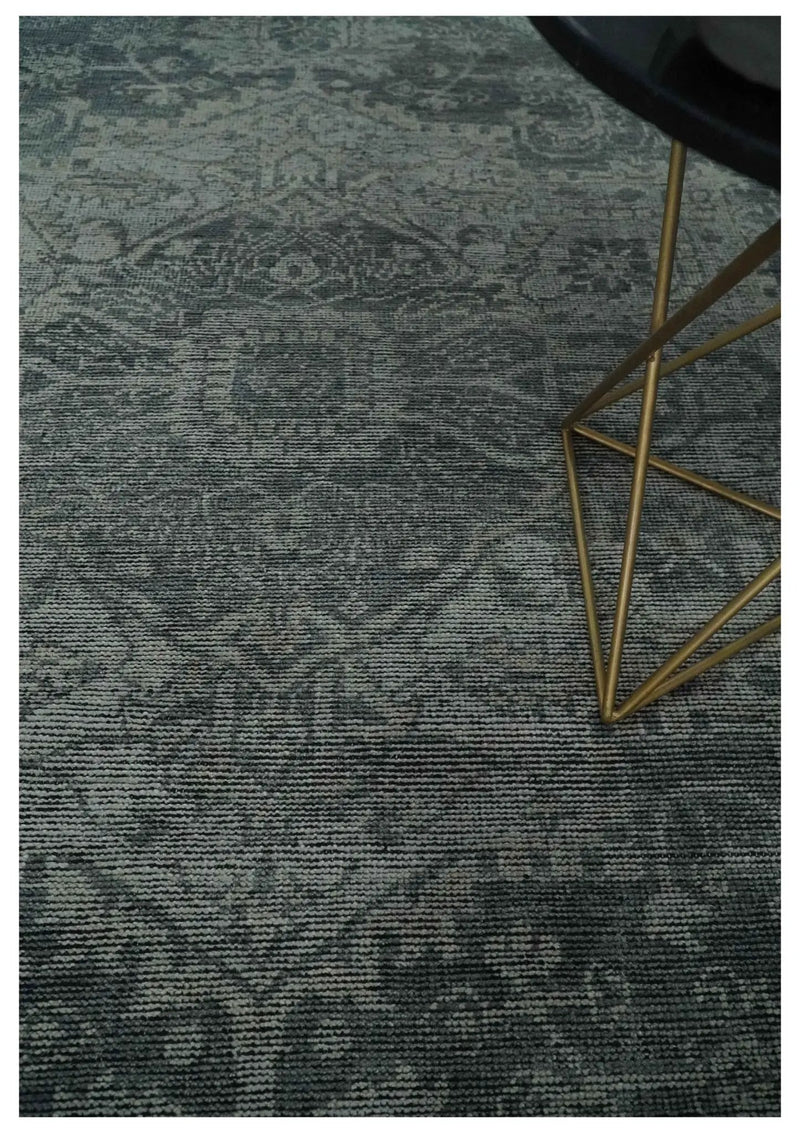 Antique Style Charcoal and Silver Traditional Heriz Medallion 8x10 wool Area Rug by The Rug Decor