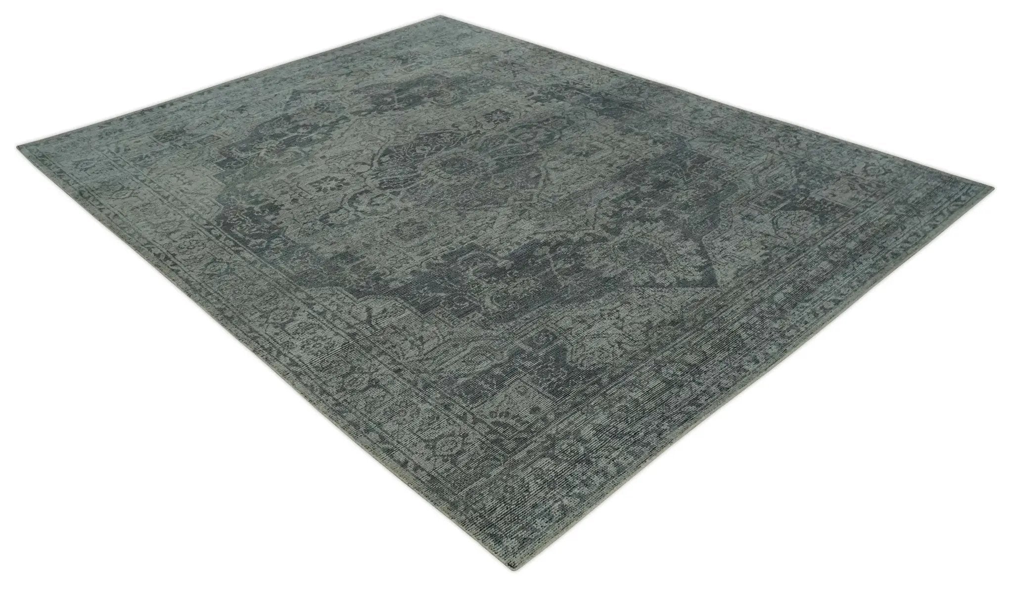 Antique Style Charcoal and Silver Traditional Heriz Medallion 8x10 wool Area Rug by The Rug Decor