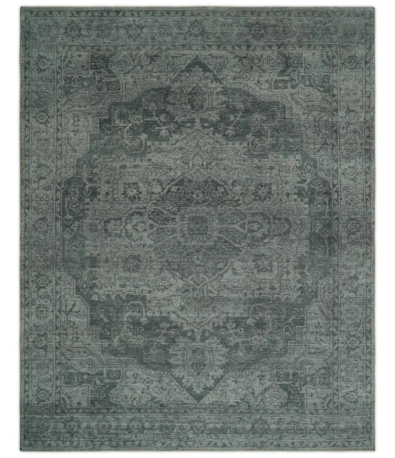 Antique Style Charcoal and Silver Traditional Heriz Medallion 8x10 wool Area Rug by The Rug Decor