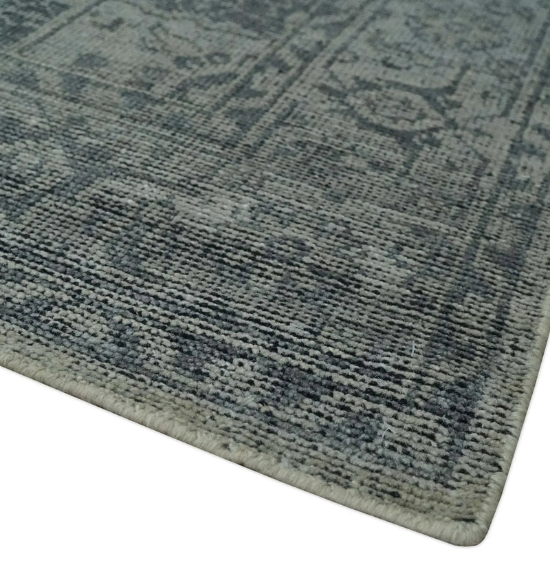 Antique Style Charcoal and Silver Traditional Heriz Medallion 8x10 wool Area Rug by The Rug Decor