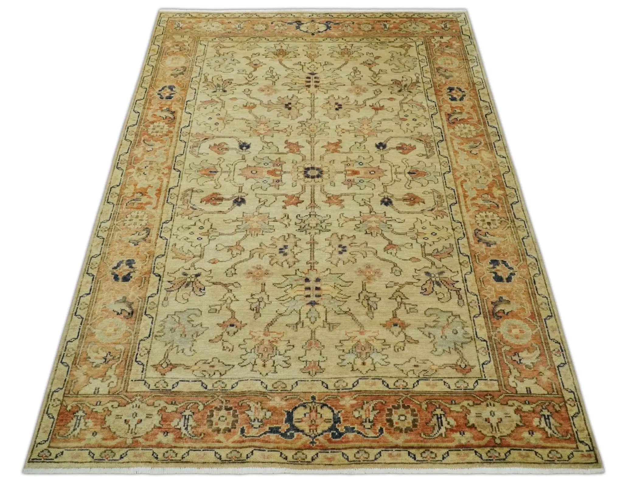 Antique Style Empress Tabriz 6x8 Hand Knotted Beige and Rust Modern Traditional Wool Rug | N35368 by The Rug Decor