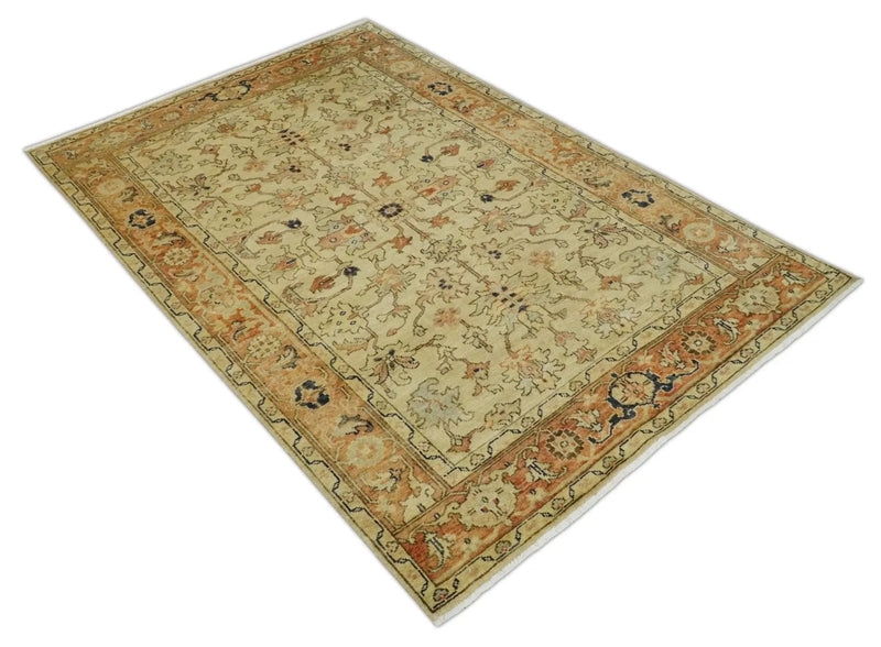 Antique Style Empress Tabriz 6x8 Hand Knotted Beige and Rust Modern Traditional Wool Rug | N35368 by The Rug Decor