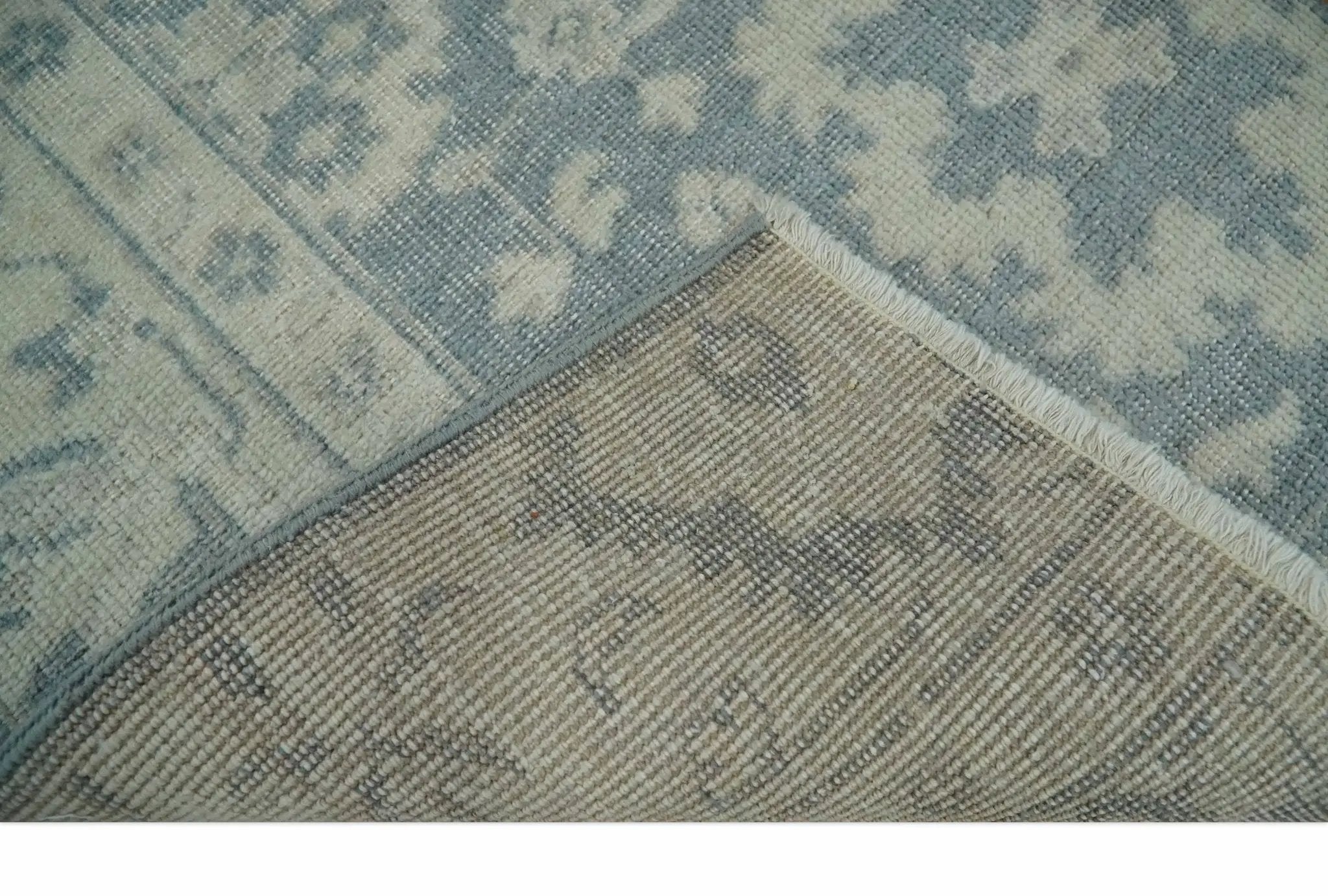 Antique Style Ivory and Charcoal Hand Knotted Traditional Oushak 2x4 wool Bedside Rug by The Rug Decor