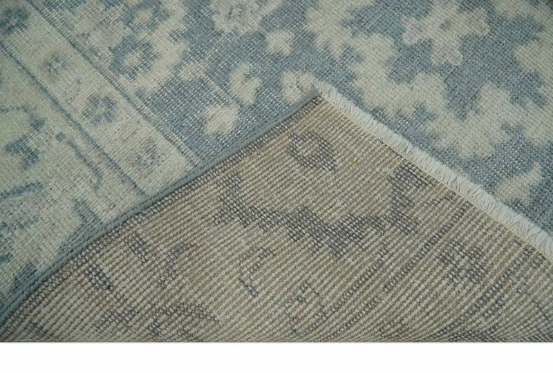Antique Style Ivory and Charcoal Hand Knotted Traditional Oushak 2x4 wool Bedside Rug by The Rug Decor