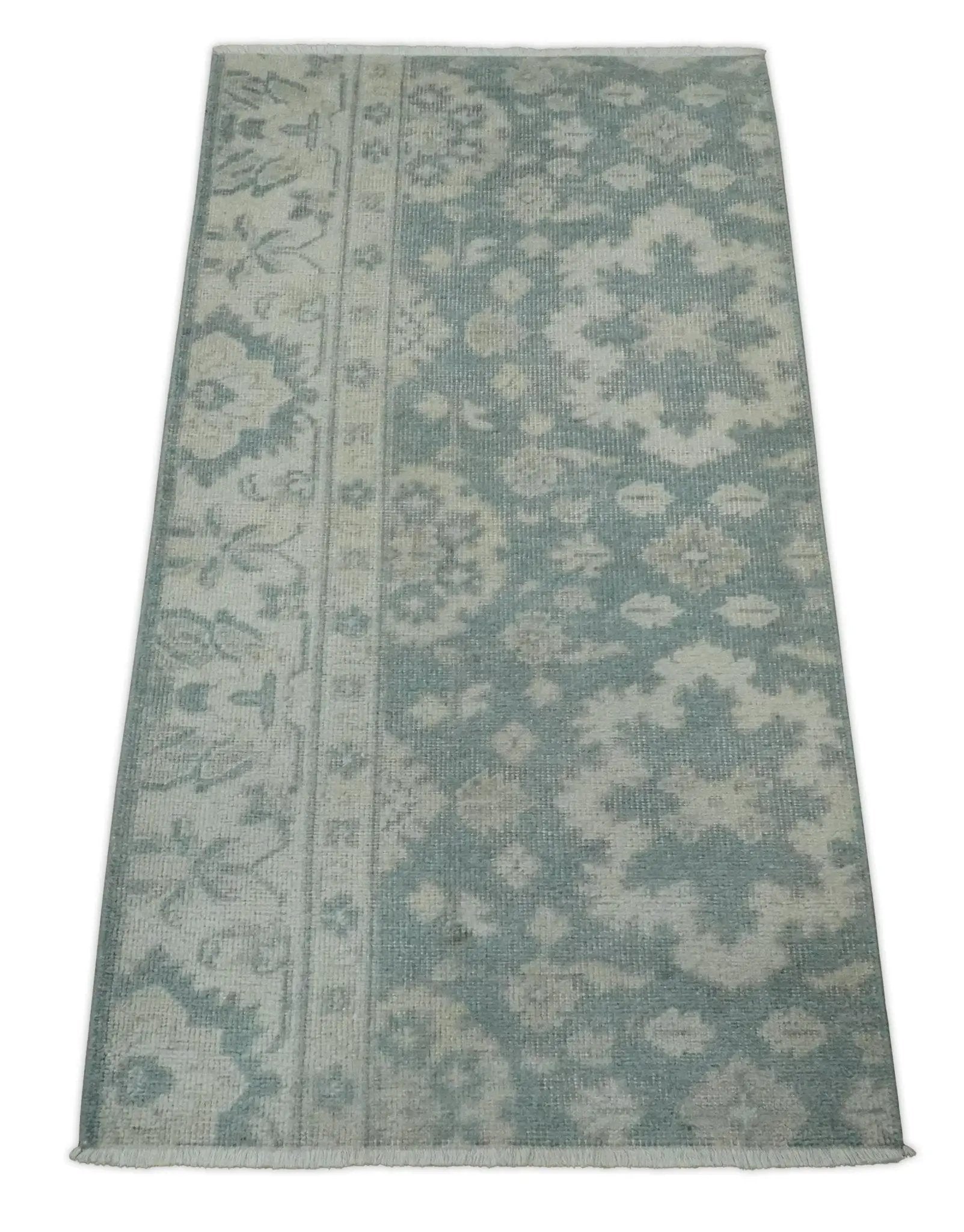 Antique Style Ivory and Gray Hand Knotted Traditional Oushak 2x4 wool Bedside Rug by The Rug Decor
