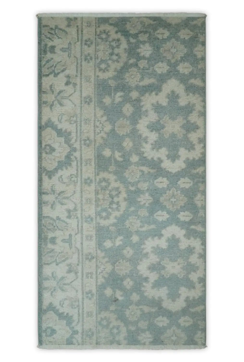 Antique Style Ivory and Gray Hand Knotted Traditional Oushak 2x4 wool Bedside Rug by The Rug Decor