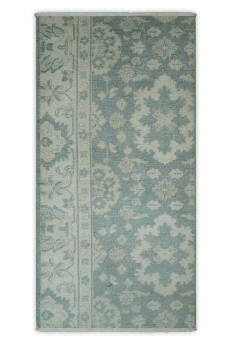 Antique Style Ivory and Gray Hand Knotted Traditional Oushak 2x4 wool Bedside Rug by The Rug Decor