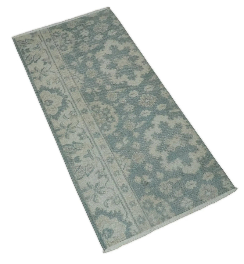 Antique Style Ivory and Gray Hand Knotted Traditional Oushak 2x4 wool Bedside Rug by The Rug Decor