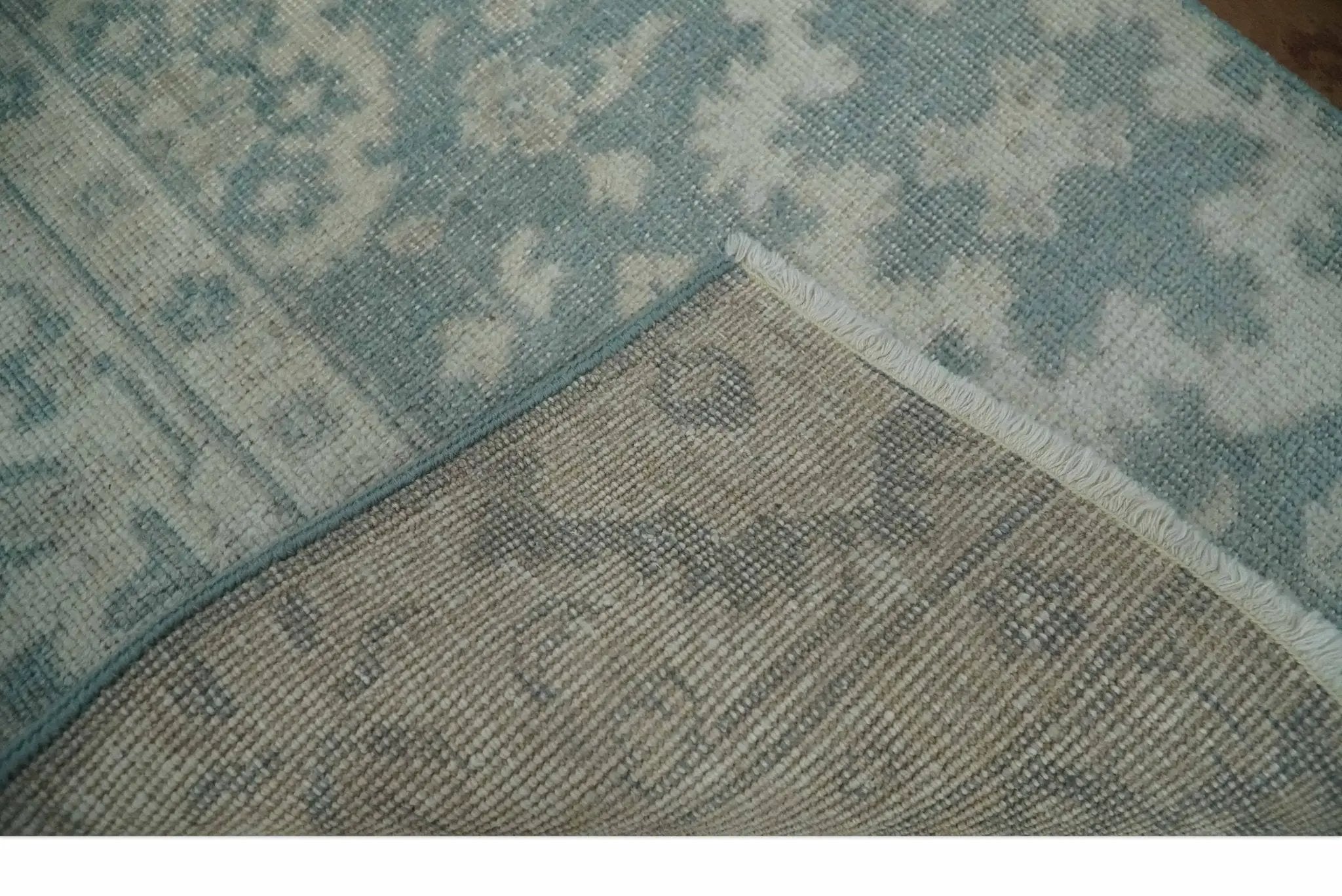 Antique Style Ivory and Gray Hand Knotted Traditional Oushak 2x4 wool Bedside Rug by The Rug Decor