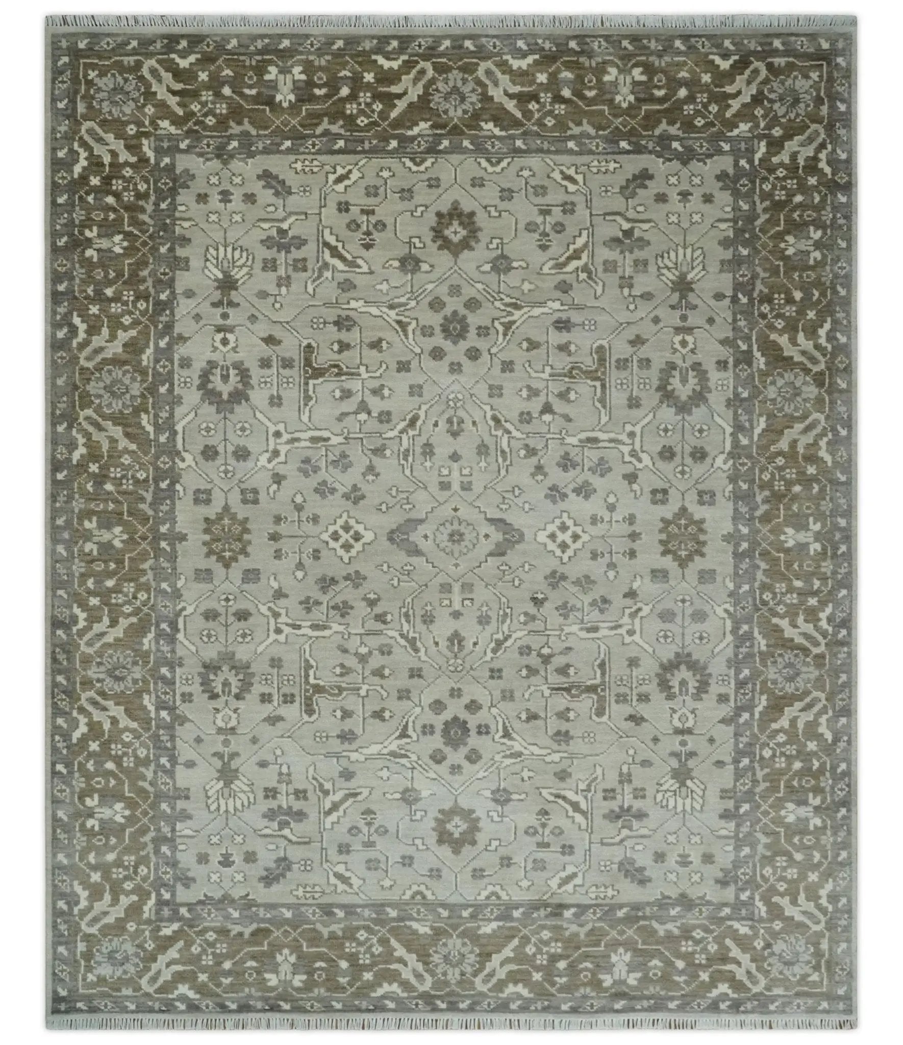 Antique Style Traditional Silver and Olive Oriental Oushak 8x10 wool Area Rug by The Rug Decor