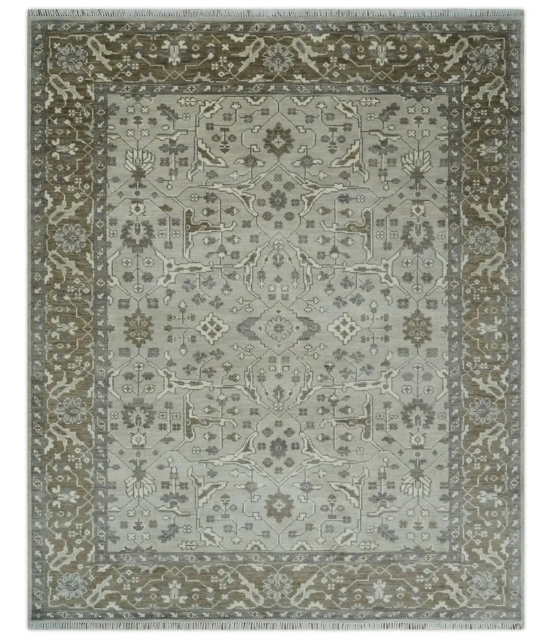 Antique Style Traditional Silver and Olive Oriental Oushak 8x10 wool Area Rug by The Rug Decor