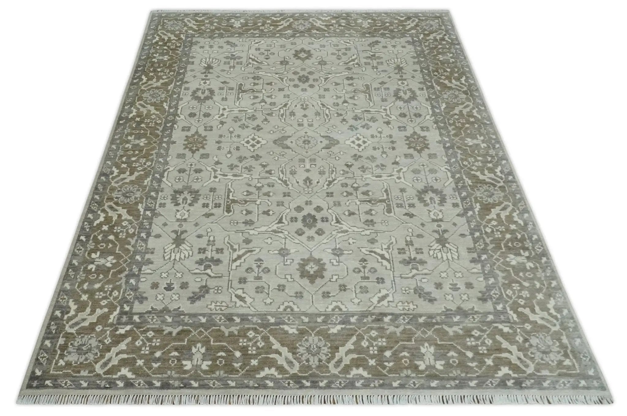 Antique Style Traditional Silver and Olive Oriental Oushak 8x10 wool Area Rug by The Rug Decor