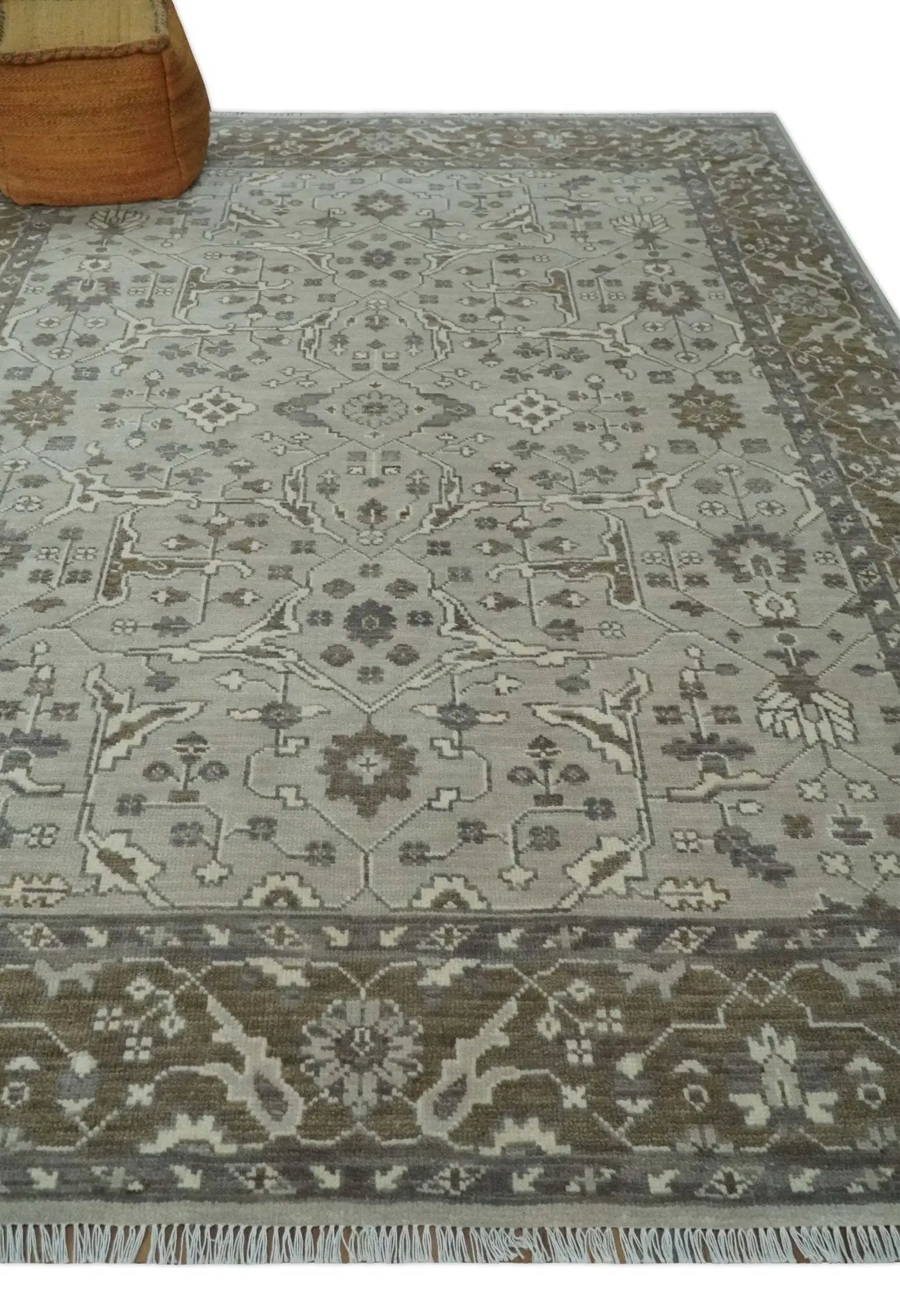 Antique Style Traditional Silver and Olive Oriental Oushak 8x10 wool Area Rug by The Rug Decor