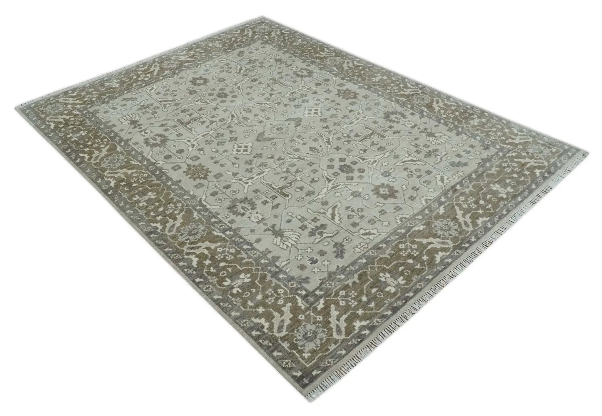 Antique Style Traditional Silver and Olive Oriental Oushak 8x10 wool Area Rug by The Rug Decor