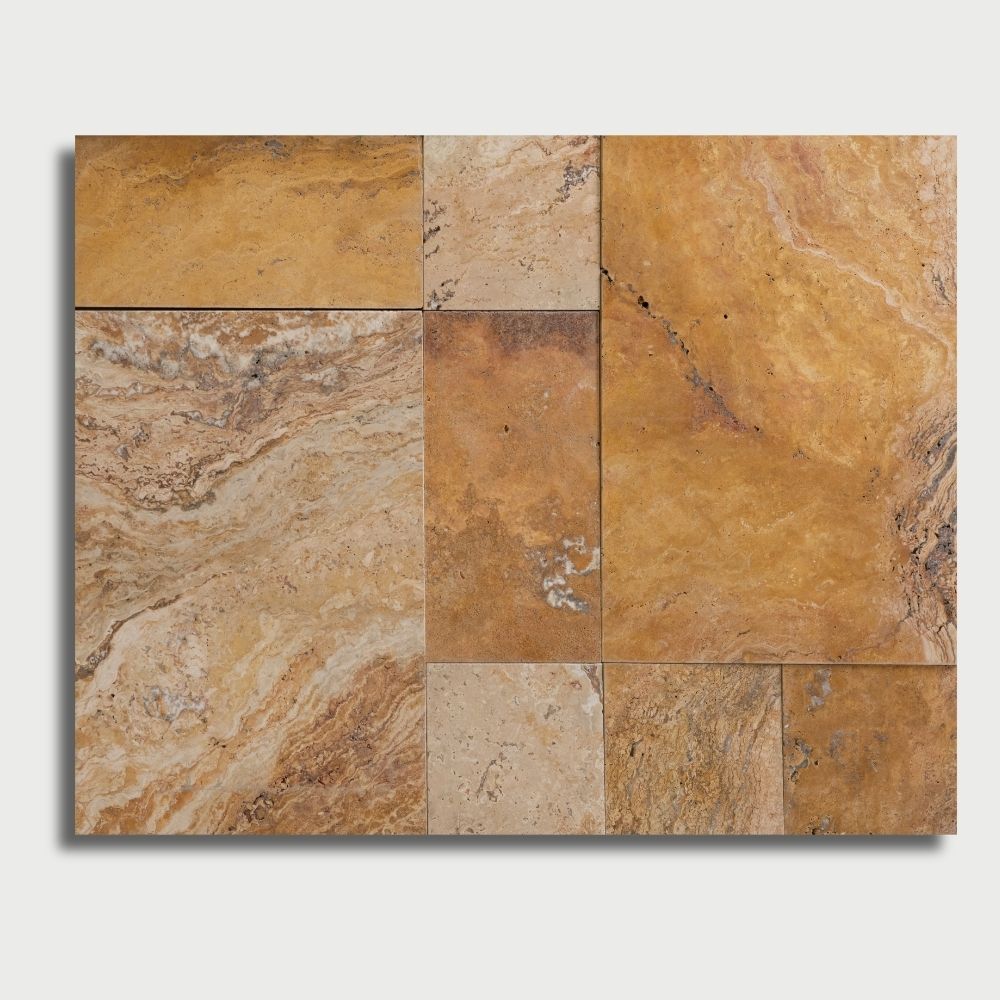 Antiqued Blend Tumbled French Pattern Travertine Pavers French Pattern Travertine Tumbled Various Pavers