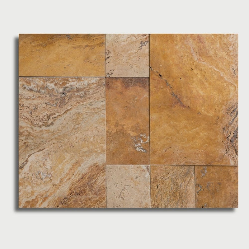 Antiqued Blend Tumbled French Pattern Travertine Pavers French Pattern Travertine Tumbled Various Pavers
