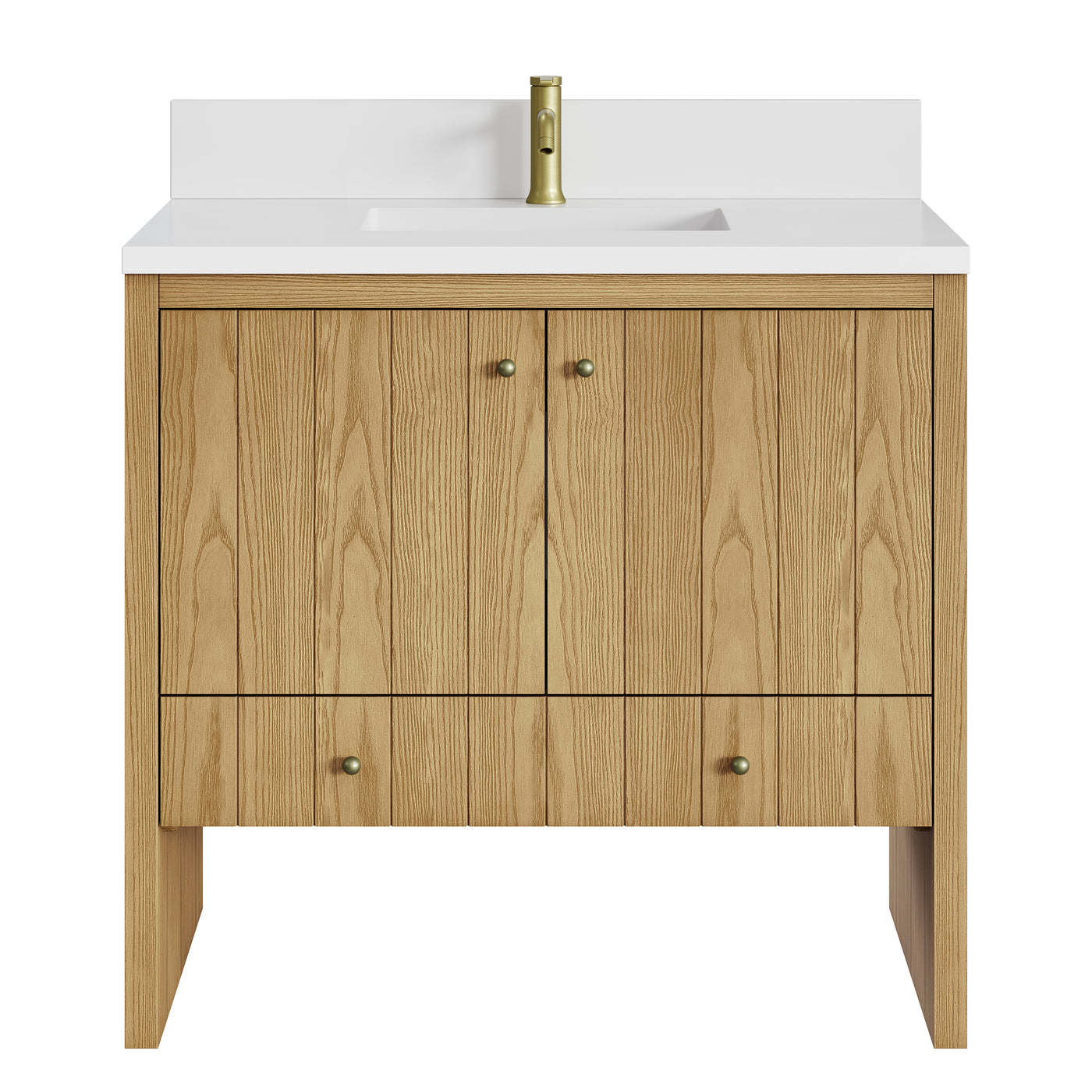 James Martin Hudson 36" Single Bathroom Vanity, Light Natural Oak with White Zeus (Single Hole, with Backsplash) countertop