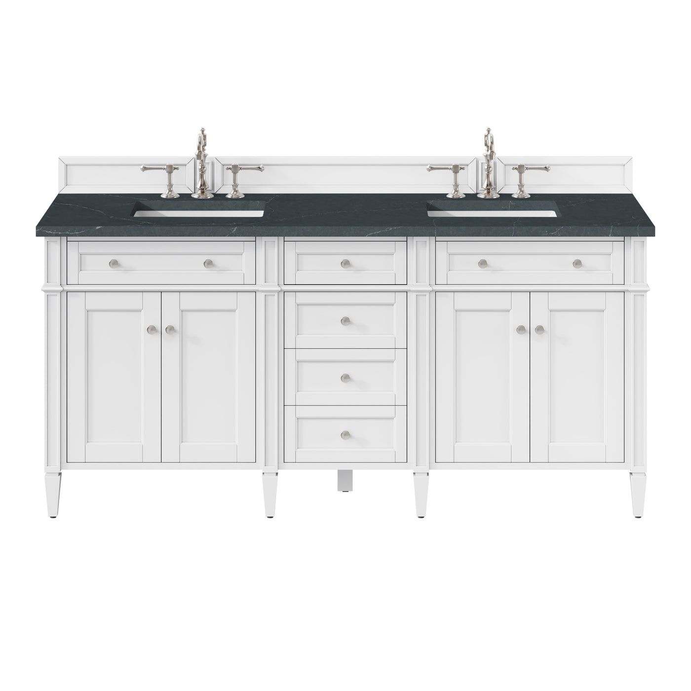 James Martin Brittany 72" Double Bathroom Vanity, Bright White with Charcoal Soapstone countertop